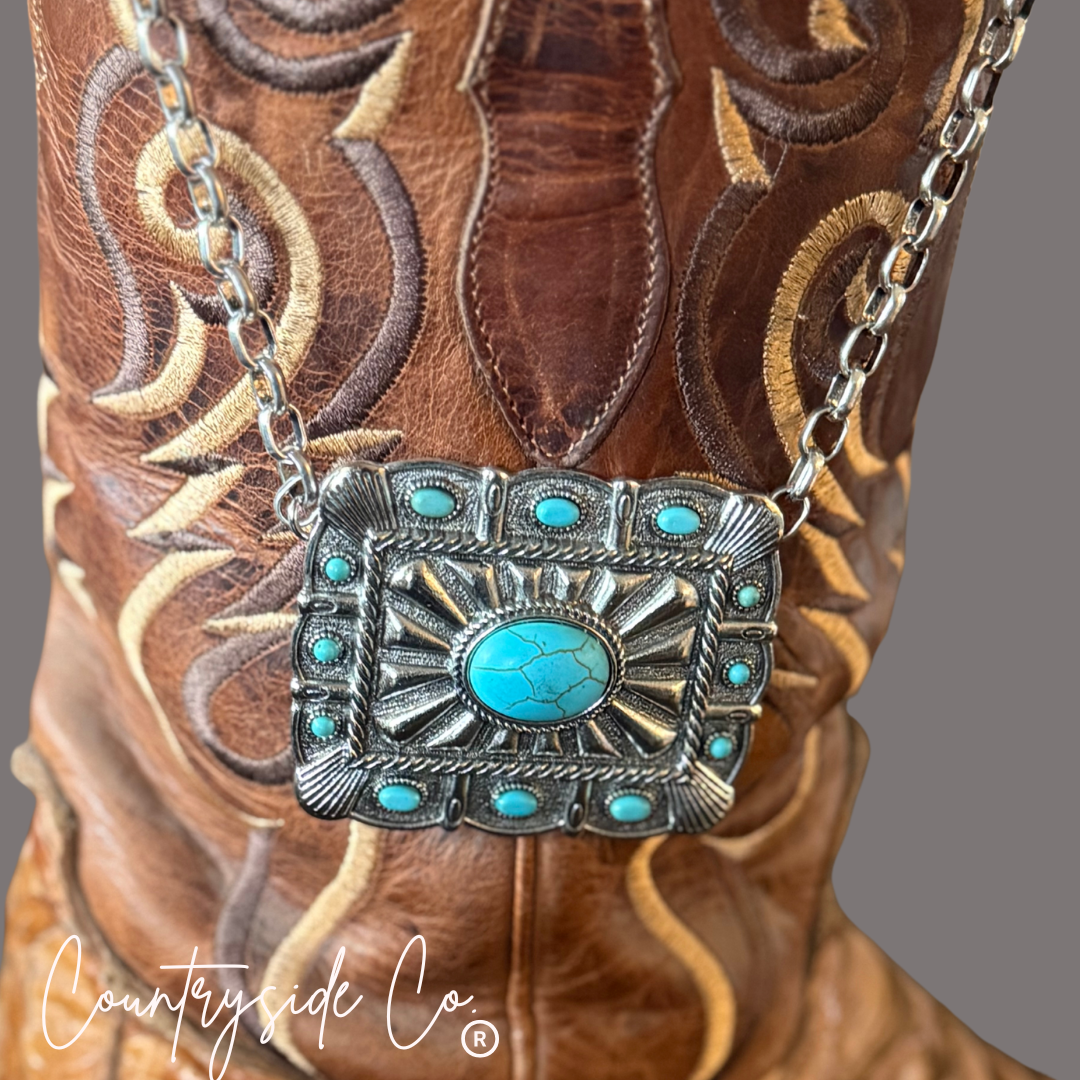 Concho Buckle Necklace with Turquoise Accents