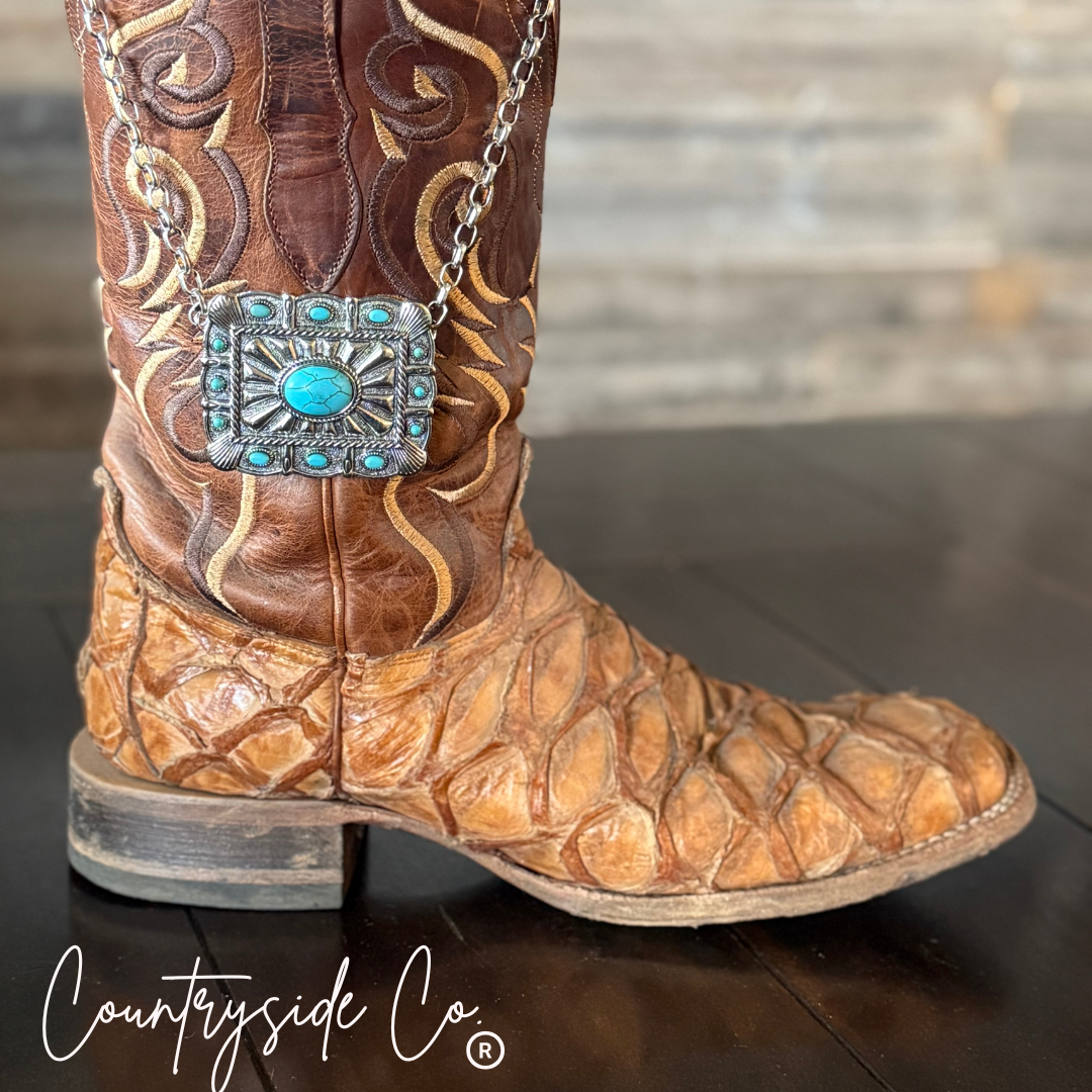 Concho Buckle Necklace with Turquoise Accents