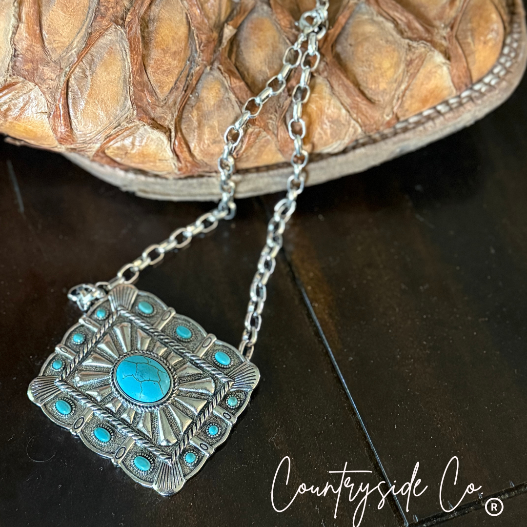 Concho Buckle Necklace with Turquoise Accents