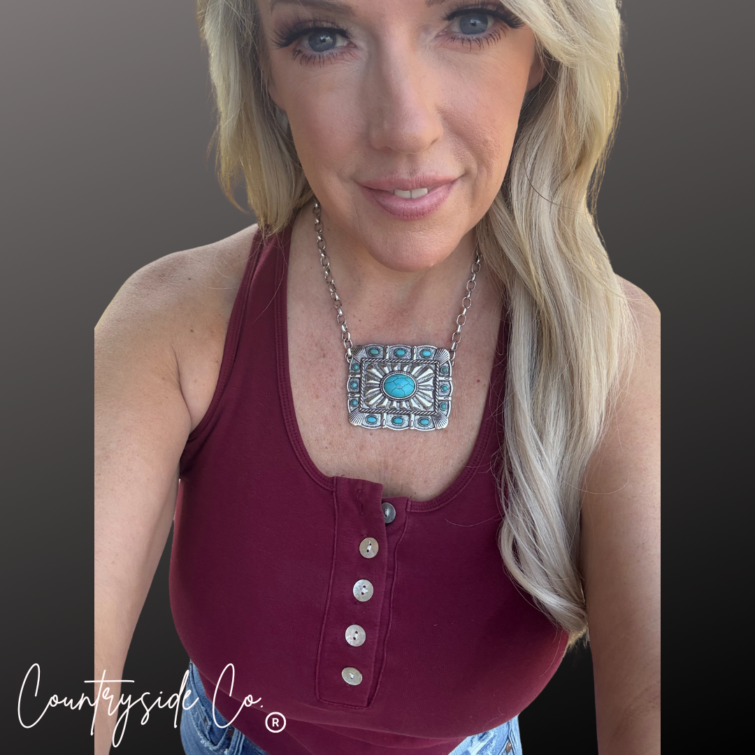 Concho Buckle Necklace with Turquoise Accents