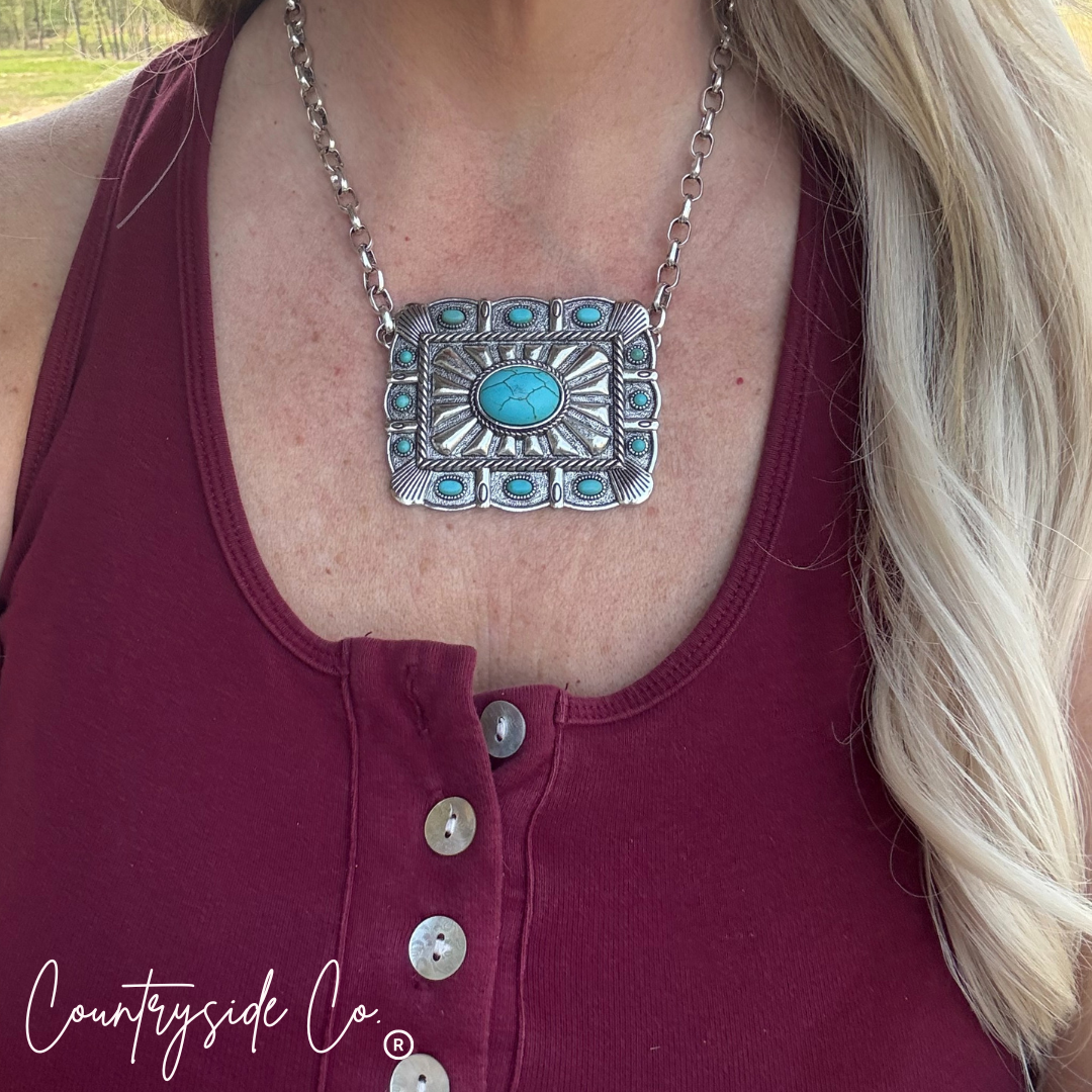 Concho Buckle Necklace with Turquoise Accents