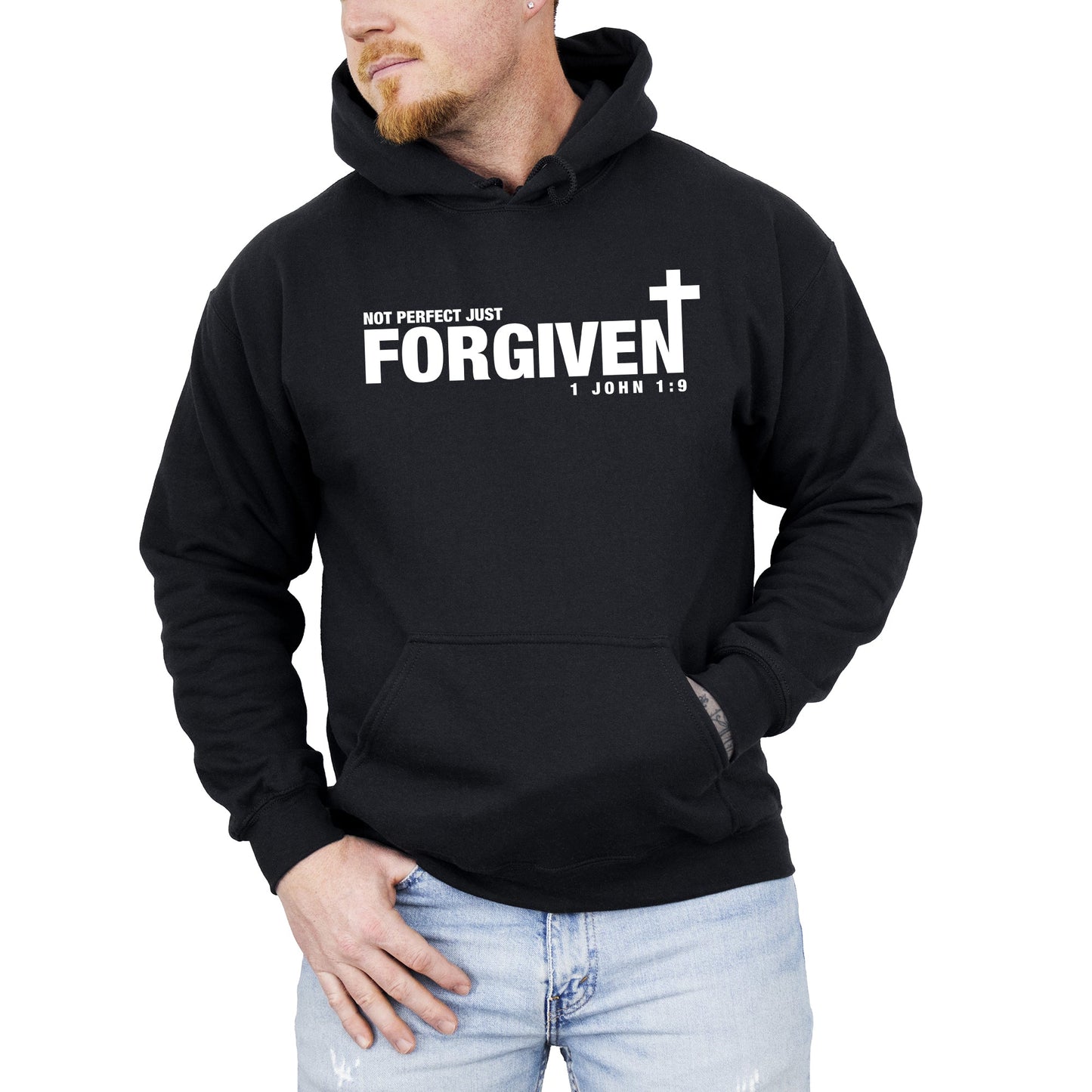 Not Perfect, Just Forgiven, John, Jesus, Christian, Religious, Gospel, Faith Hoodie, Hooded Sweatshirt