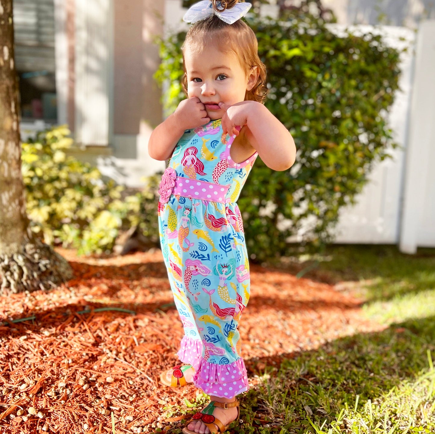 AnnLoren Baby Girls' Boutique Nautical Mermaid Sea Creatures Polka Dot Romper
