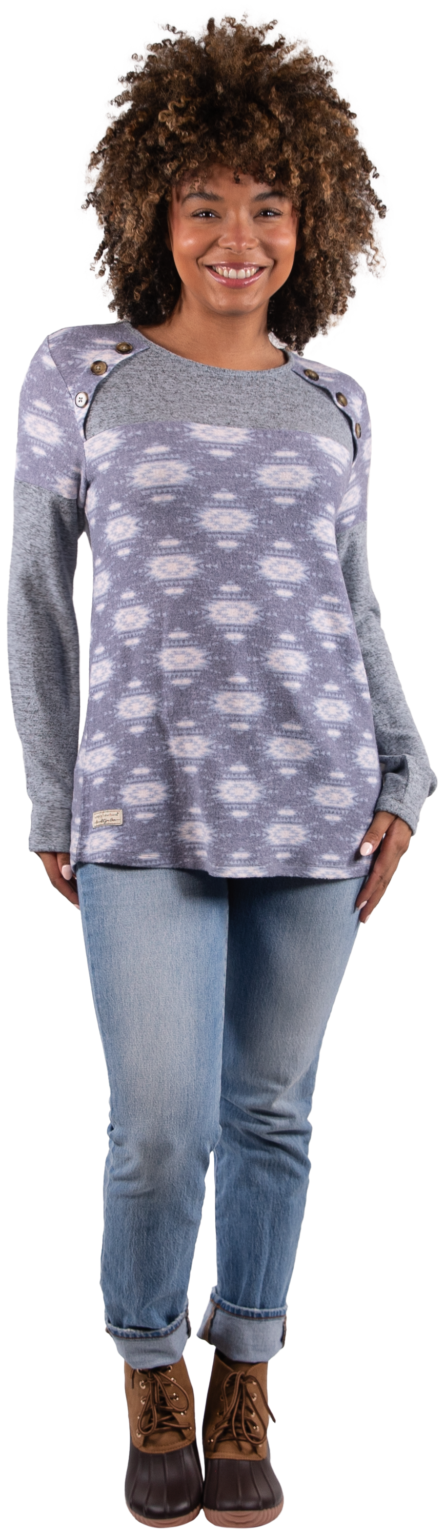 Knit Button Top - Aztec - SS - F22 - Adult Top