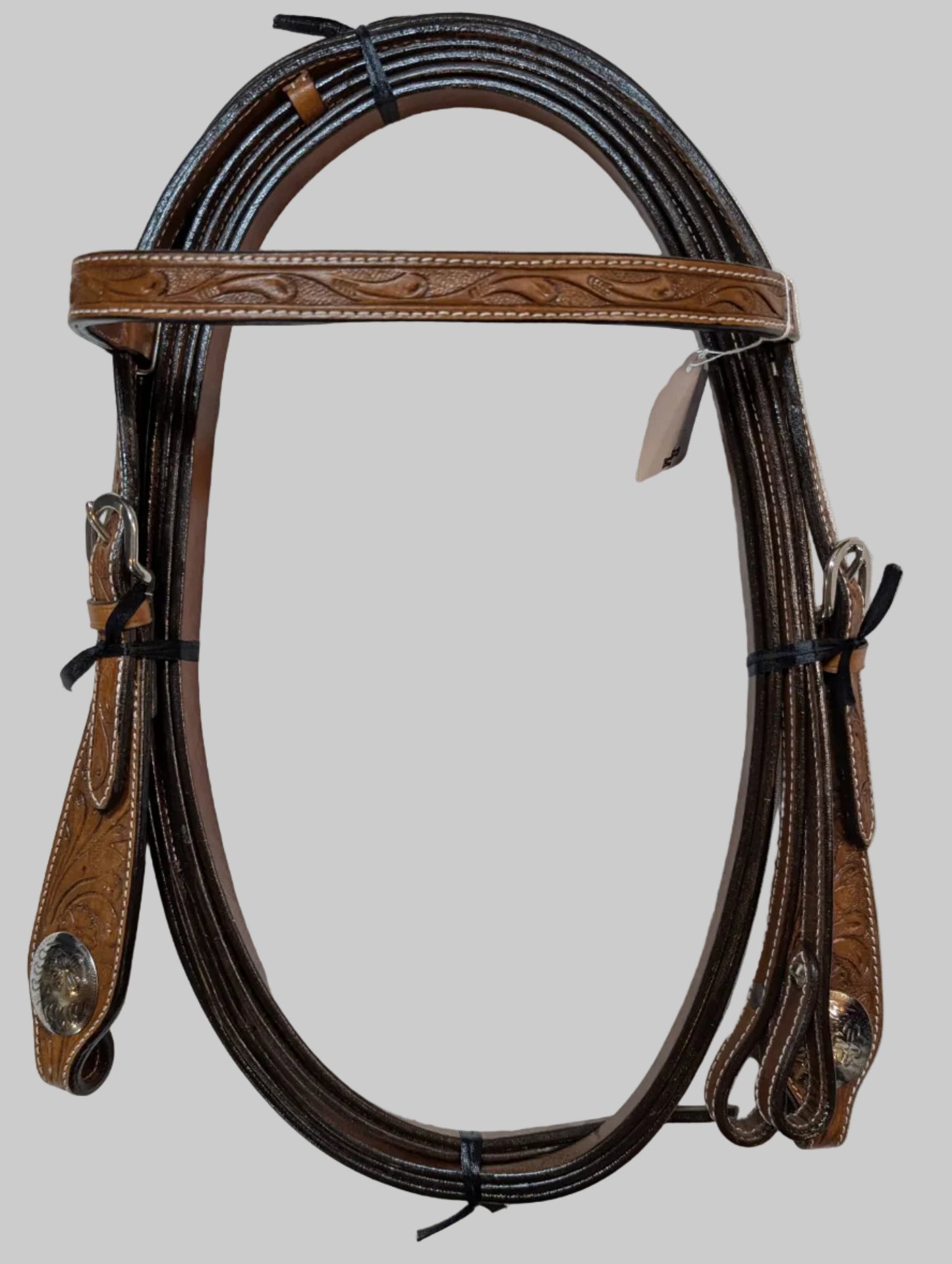 Tooled Leather Headstall & Reins Set – Brown Western Style