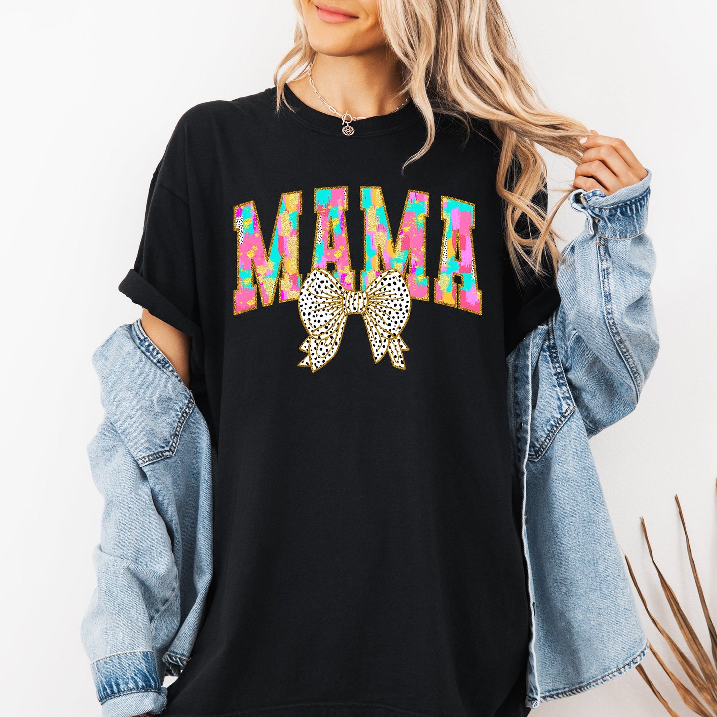 Painted Mama, Dalmatian Print, Bow, Ribbon, Coquette, Mother's Day Tshirt Comfort Colors T-Shirt