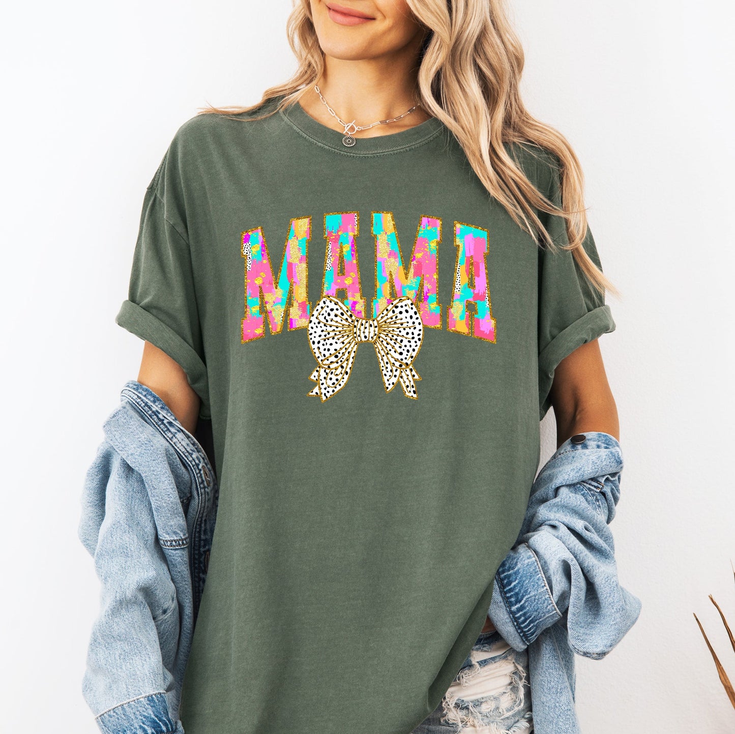 Painted Mama, Dalmatian Print, Bow, Ribbon, Coquette, Mother's Day Tshirt Comfort Colors T-Shirt