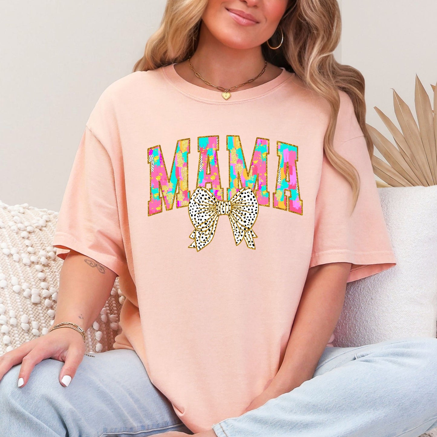 Painted Mama, Dalmatian Print, Bow, Ribbon, Coquette, Mother's Day Tshirt Comfort Colors T-Shirt