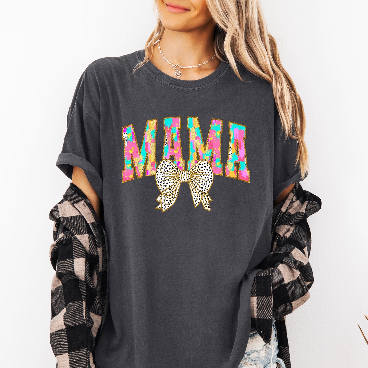 Painted Mama, Dalmatian Print, Bow, Ribbon, Coquette, Mother's Day Tshirt Comfort Colors T-Shirt