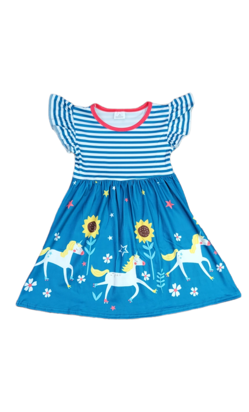 Sunflowers and Unicorns Milk Silk Long Flutter Dress