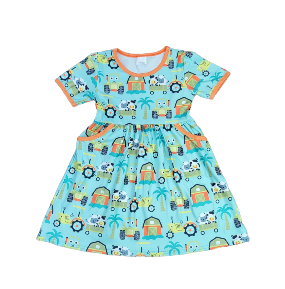 Tropical Farm Short Sleeve Pocket Milk Silk Dress