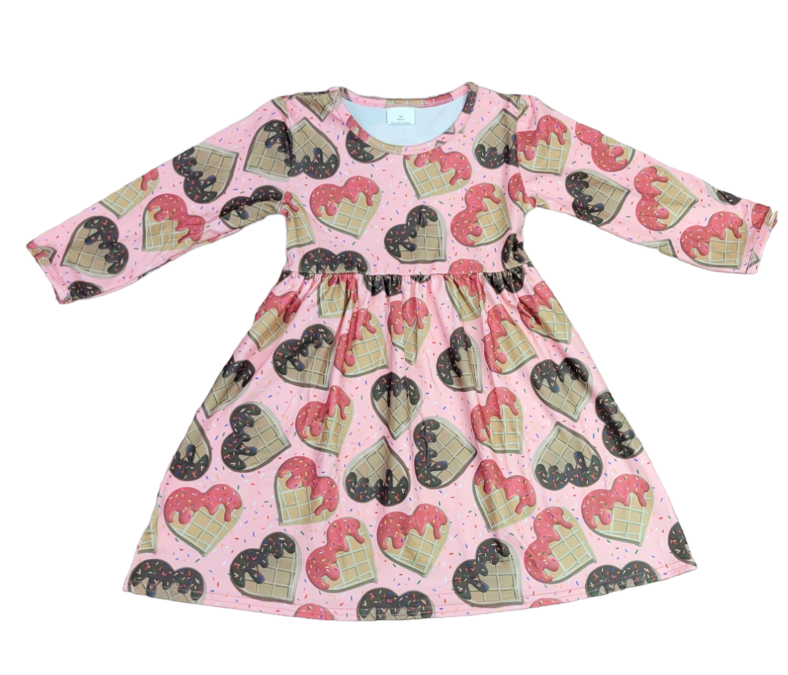 Waffle Hearts Long Sleeve Milk Silk Dress