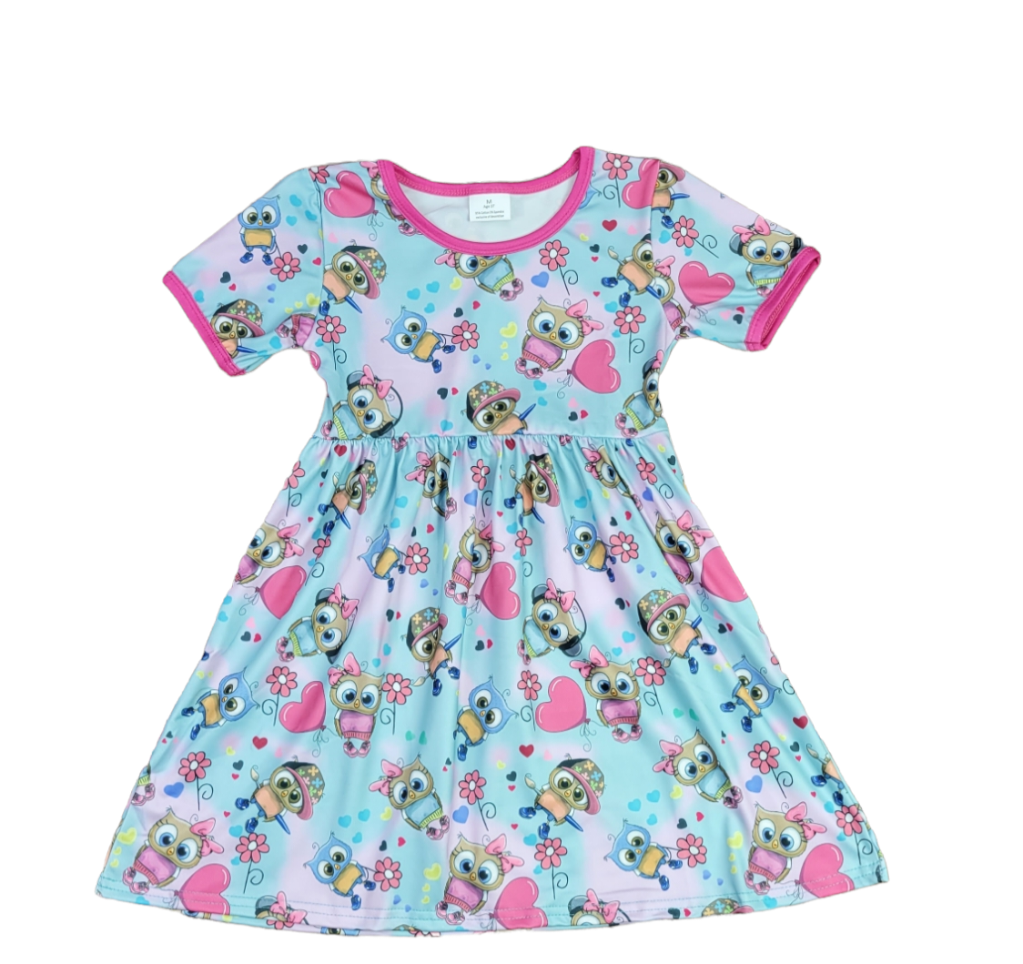 Owl Love Short Sleeve Milk Silk Dress