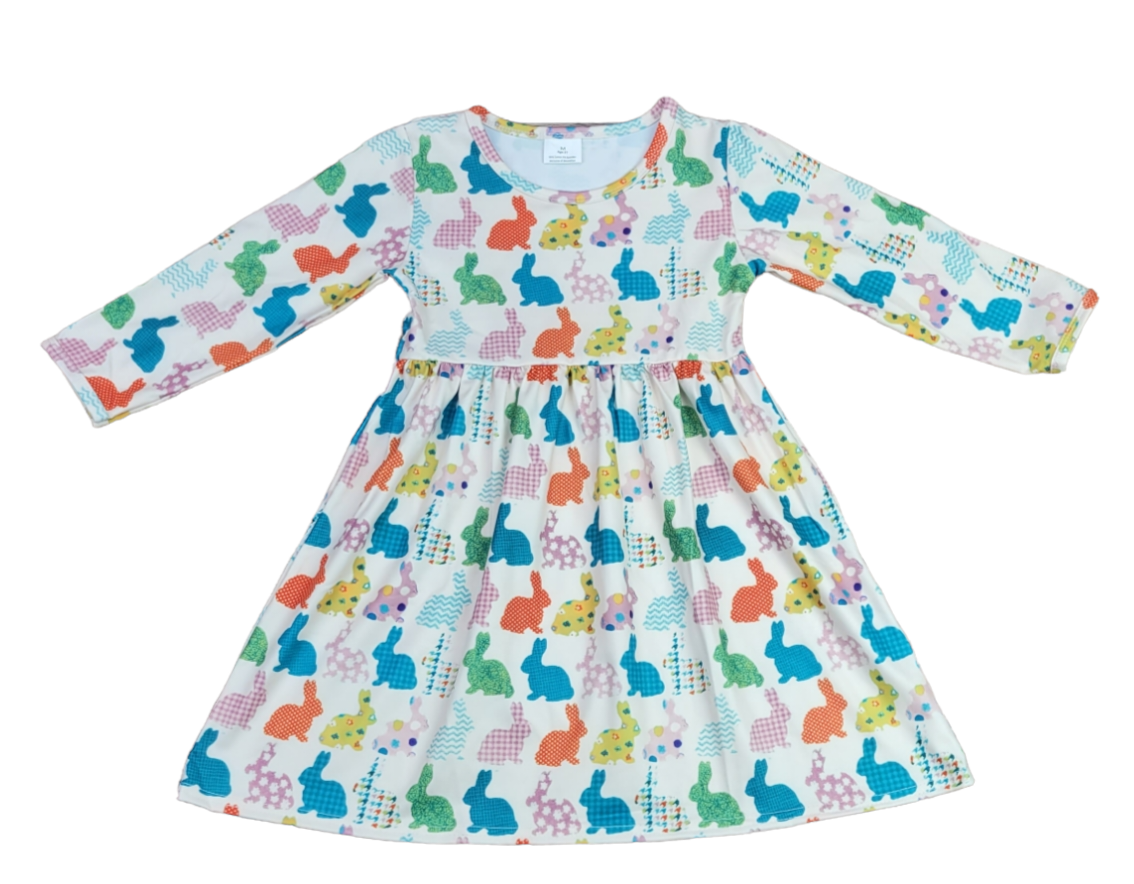 Pale Bunnies Long Sleeve Milk Silk Dress