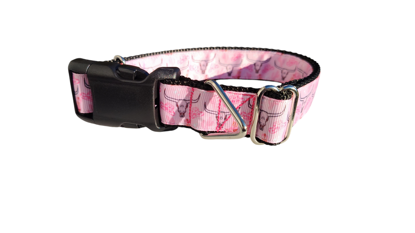 Pink Western Longhorn Nylon Dog Collar