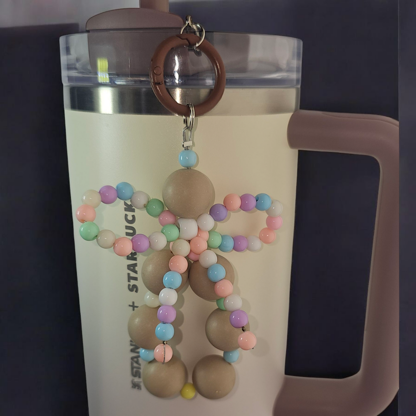 Beaded Ribbon Bow Tumbler Cup Charm Pendant