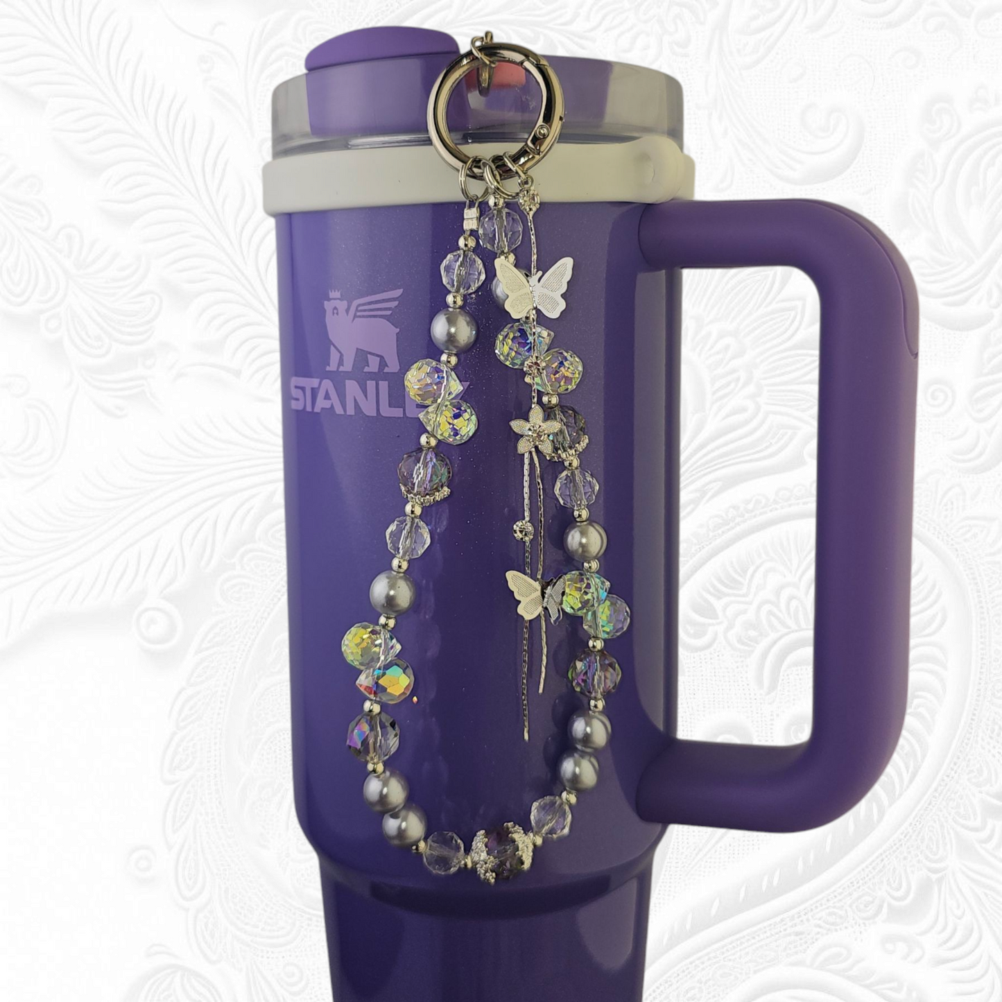 Deluxe Butterfly Beaded Tumbler Charm Necklace - Purple