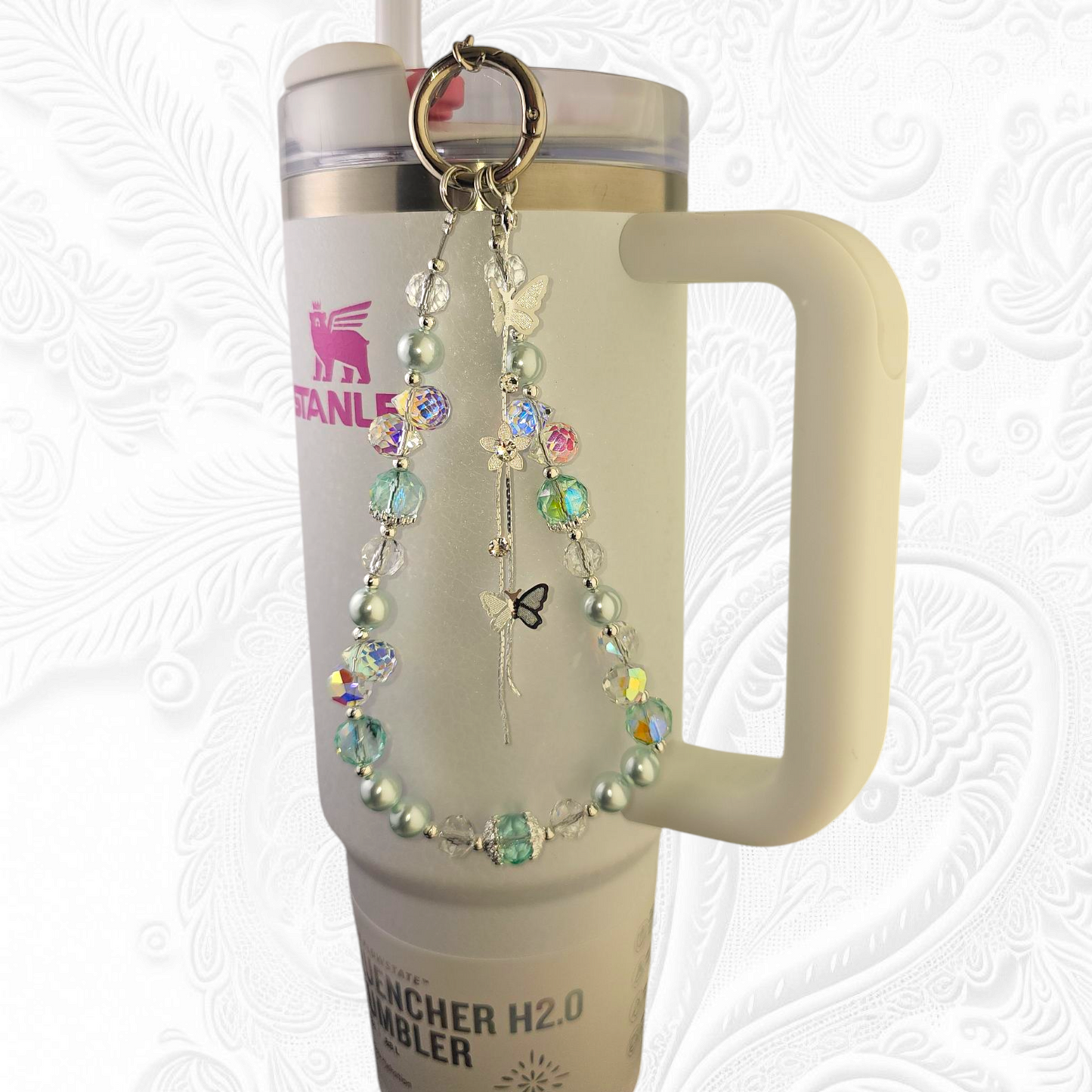 Deluxe Butterfly Beaded Tumbler Charm Necklace - Blue