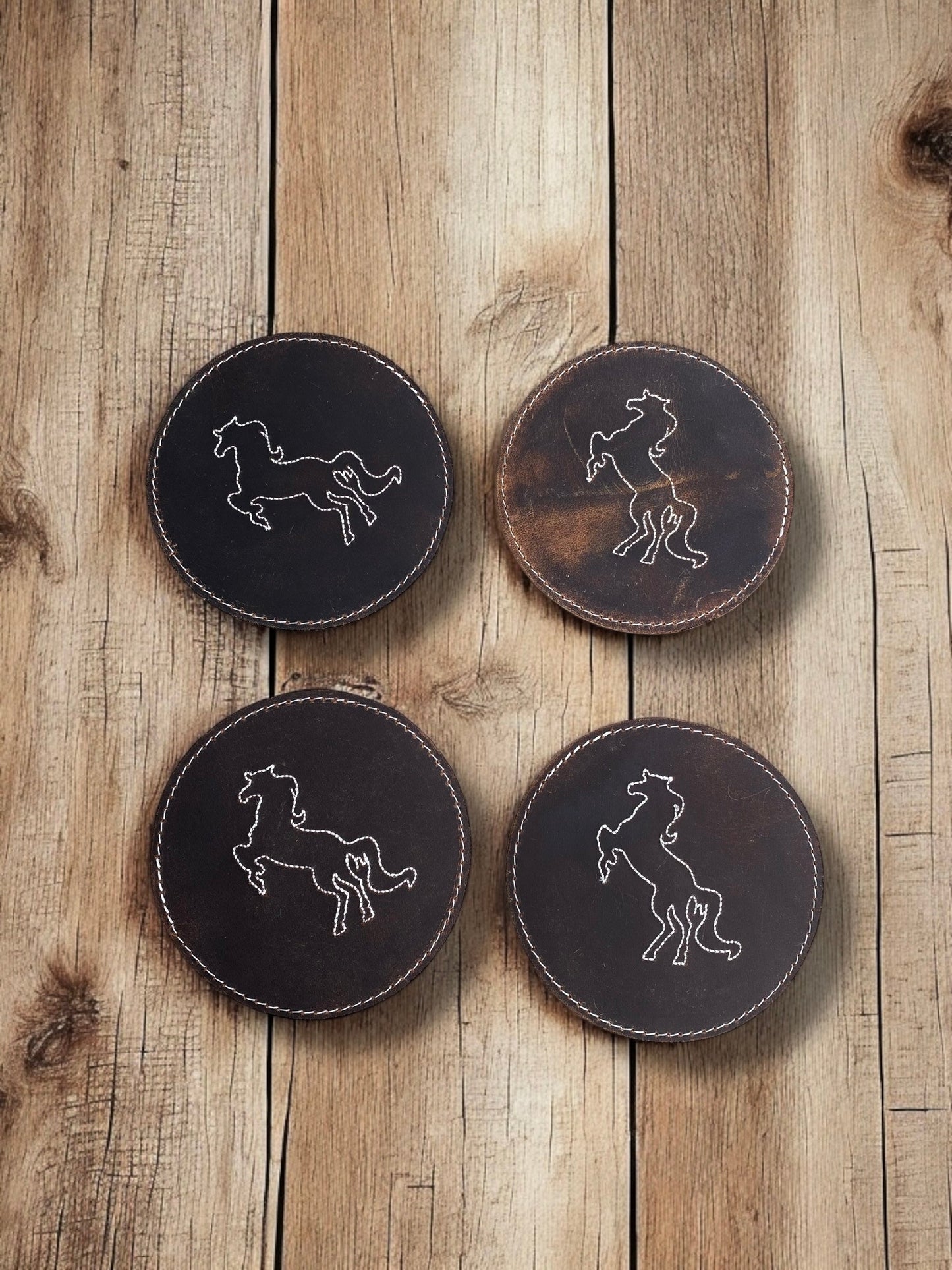 Horse Tooled Leather Coasters - 4pc