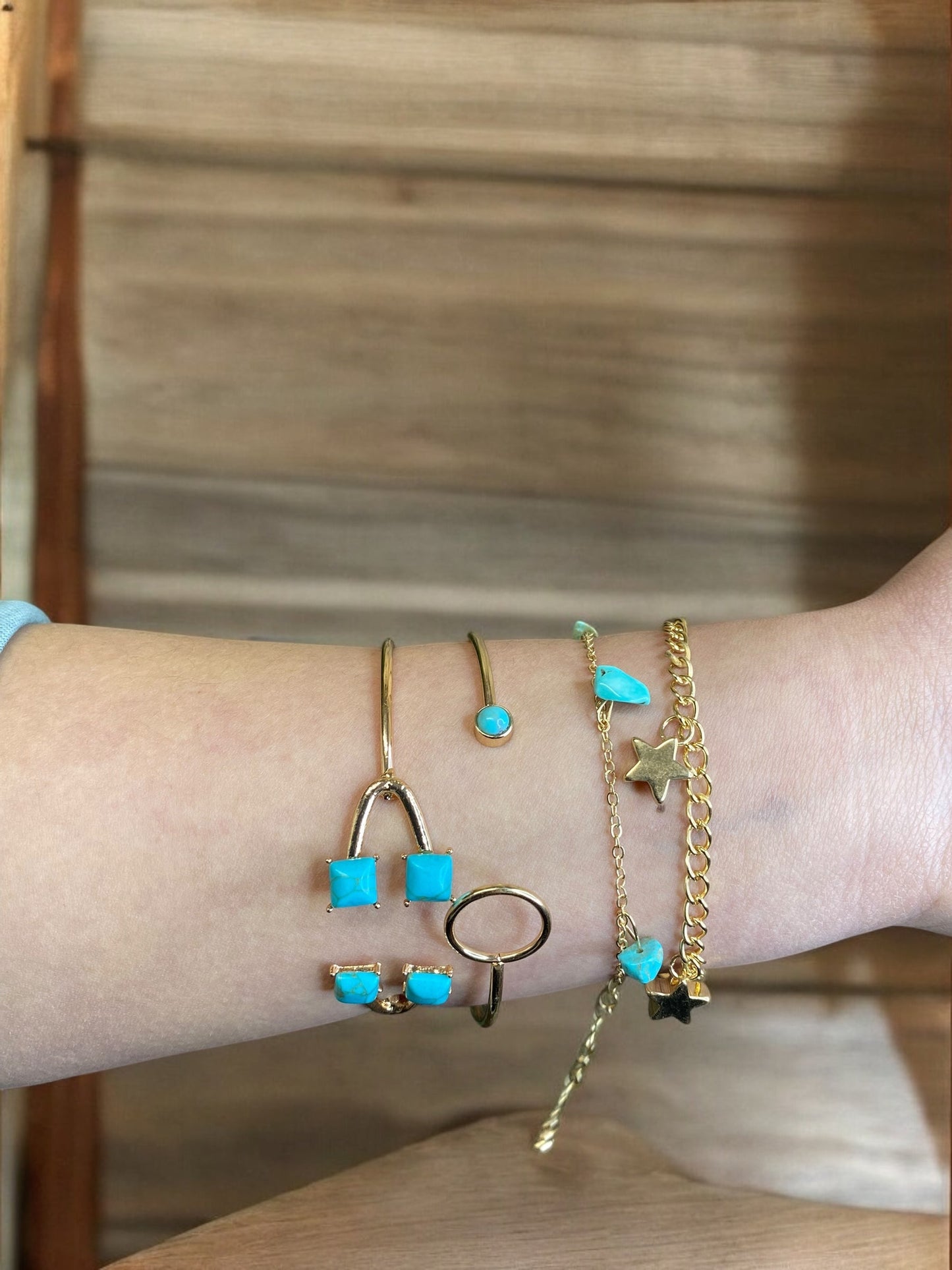Western Gold Turquoise Mini Stone Turquoise Bracelet 4pc