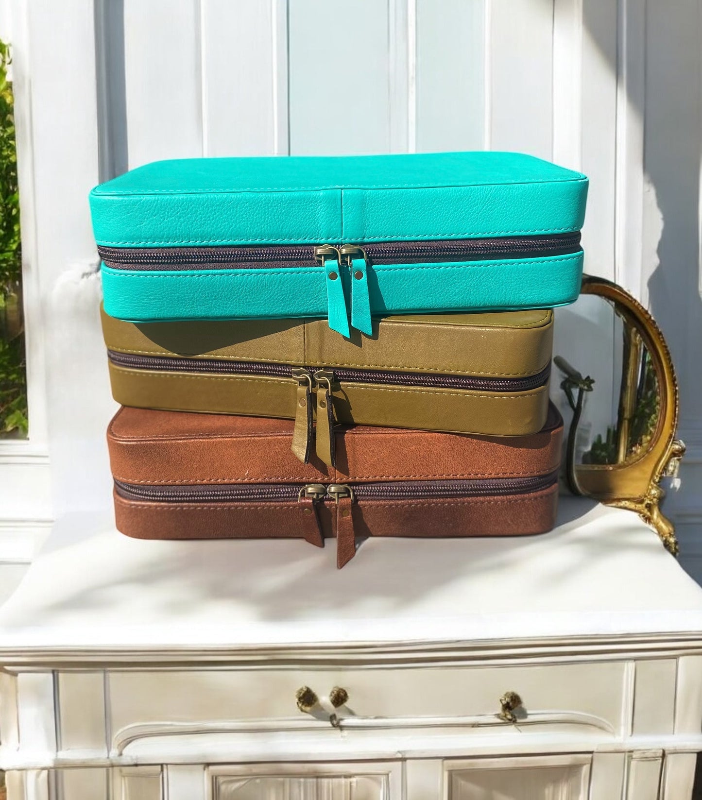 Turquoise Leather Jewelry Case