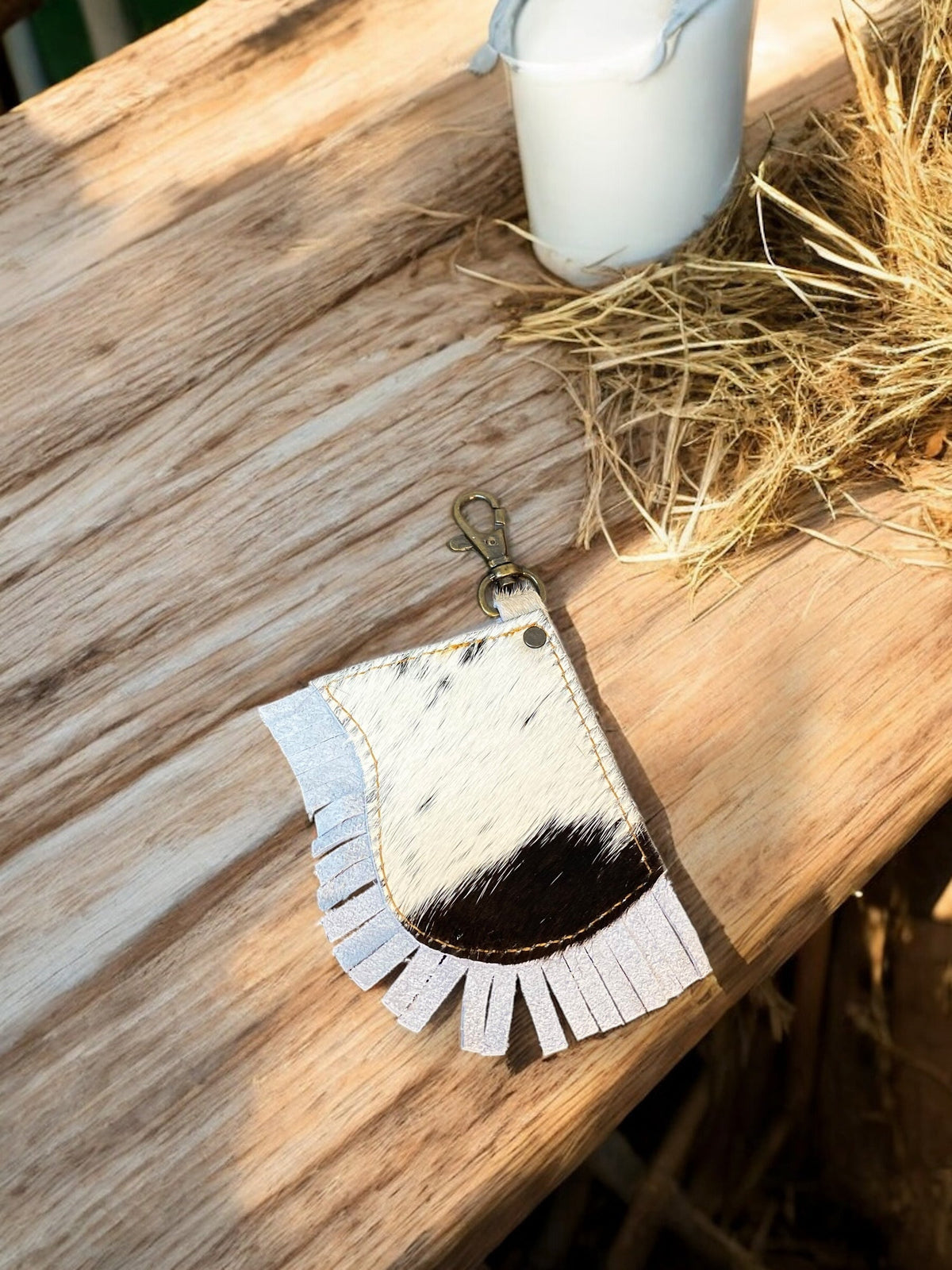 Feathers Fringe Cowhide & Tooled Keychain