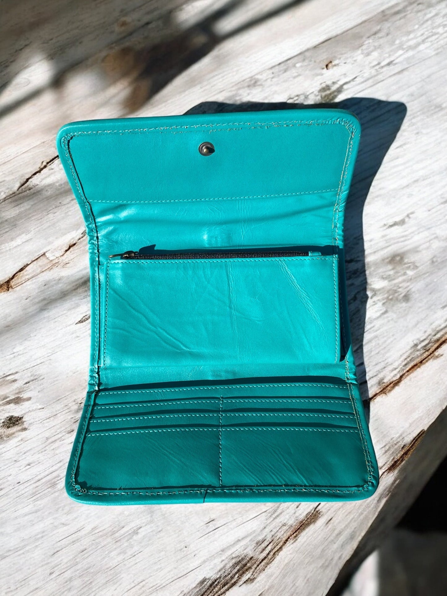 Turquoise Tooled Leather Floral Women's Wallet