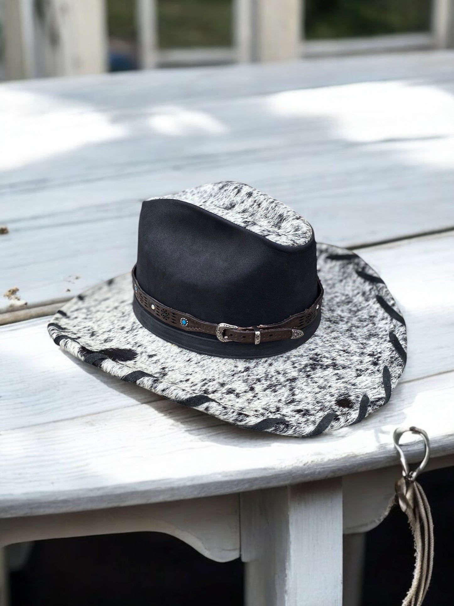 Western Hat Band Tooled Turquoise Small Stone