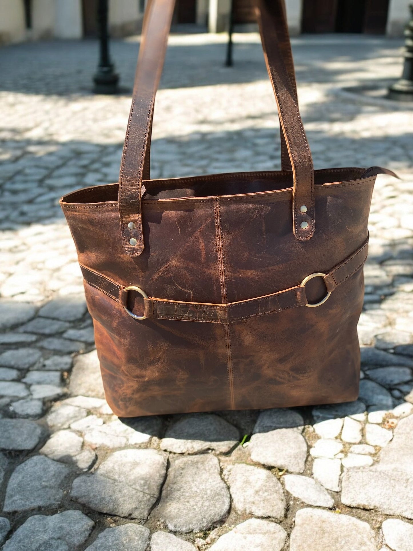 Vintage Rustic Leather Tote Bag