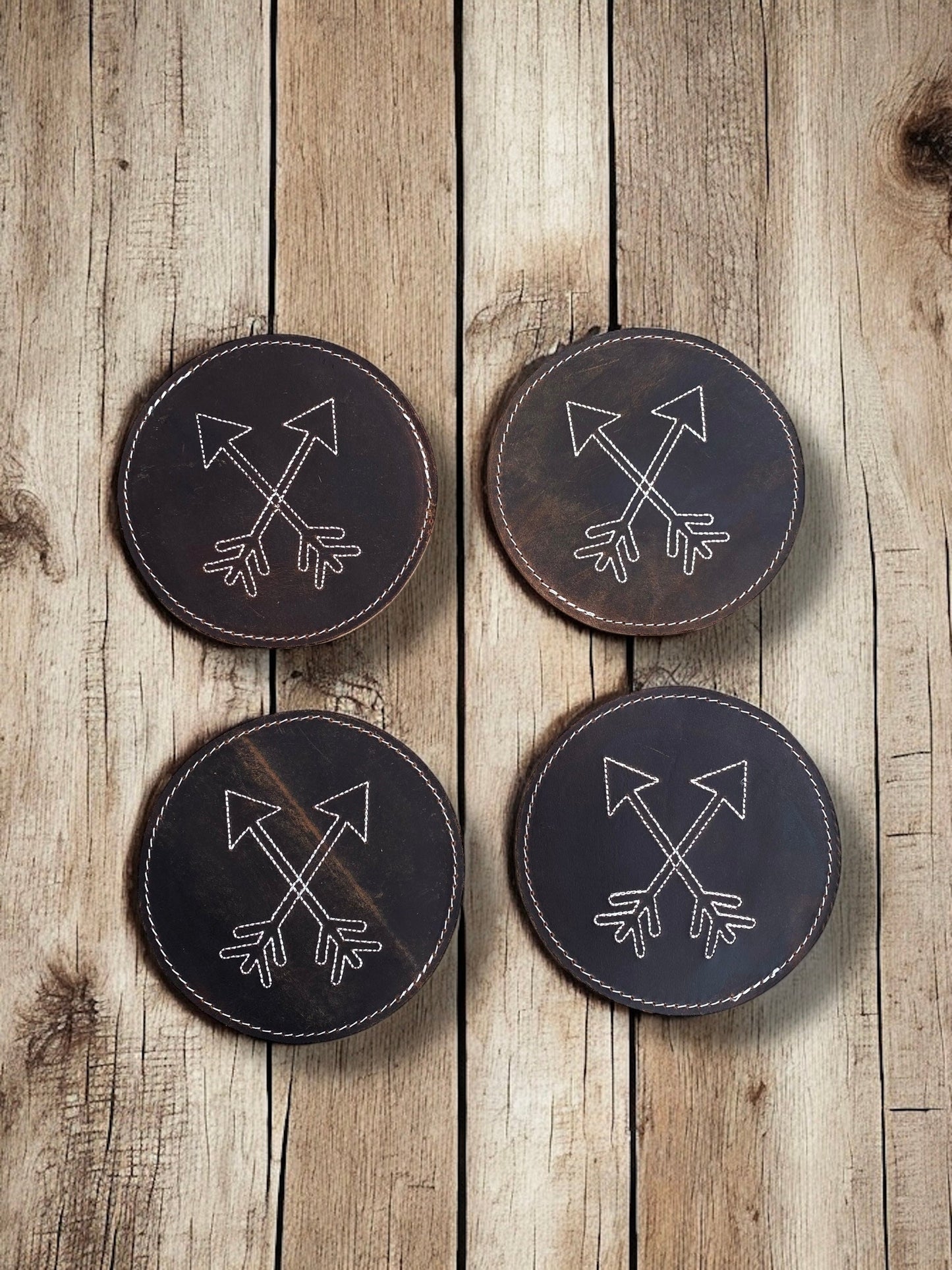 Arrows Tooled Leather Coasters - 4pc