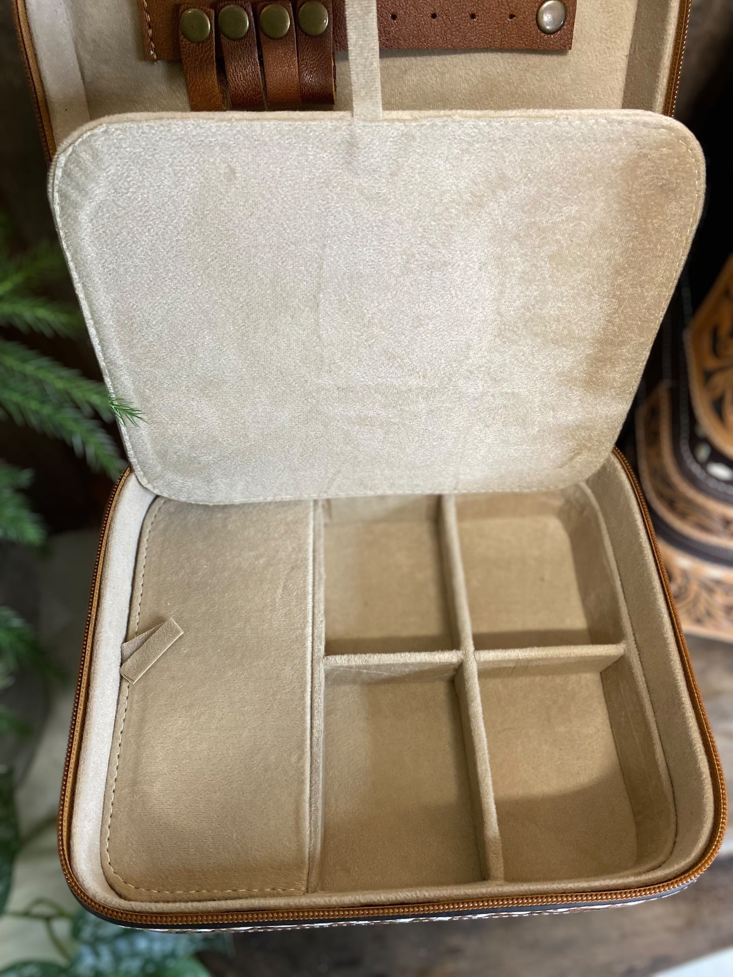 Black BootStitch Suede Leather Leather & Tooled Jewelry Box