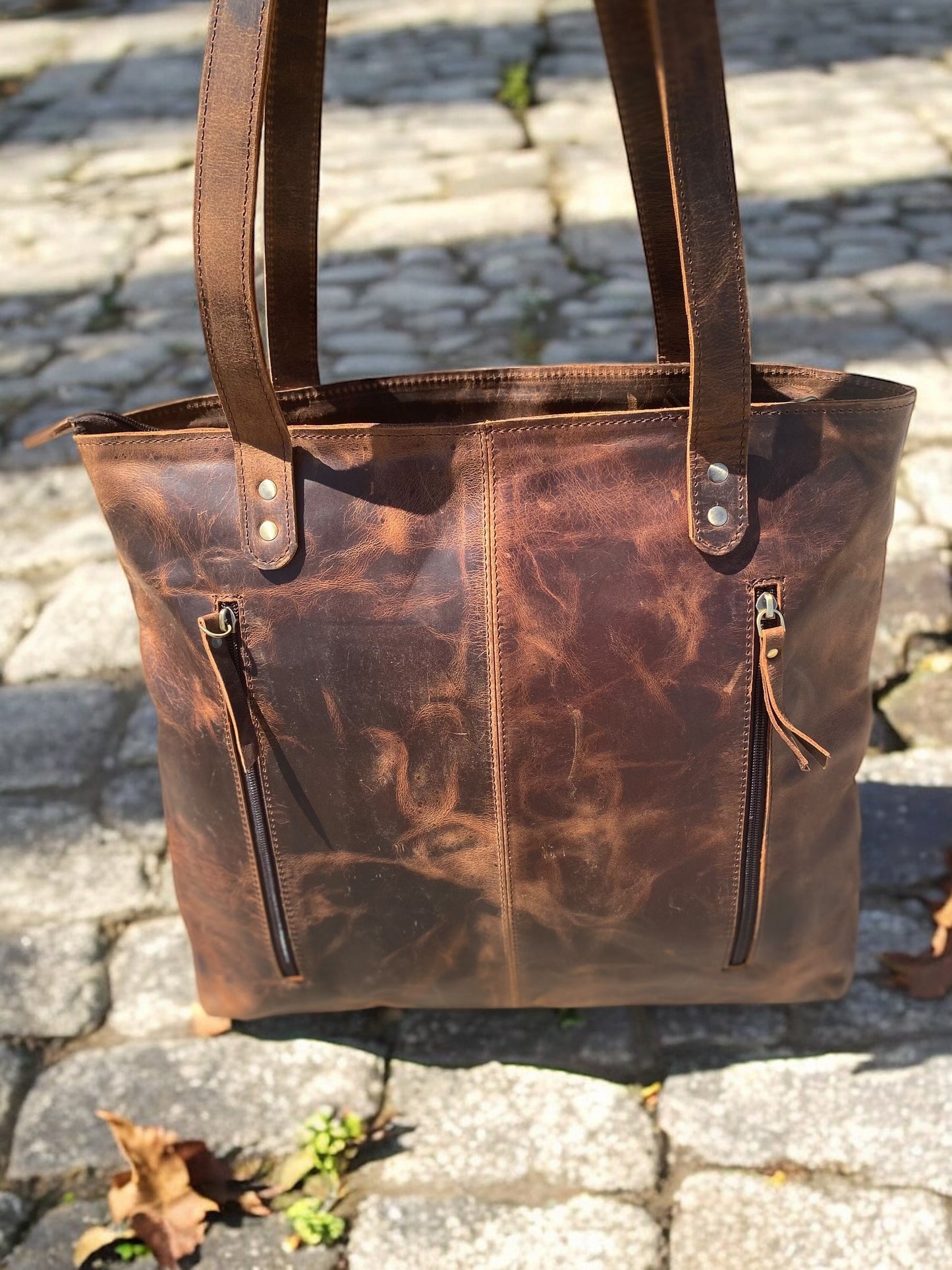 Vintage Rustic Leather Tote Bag