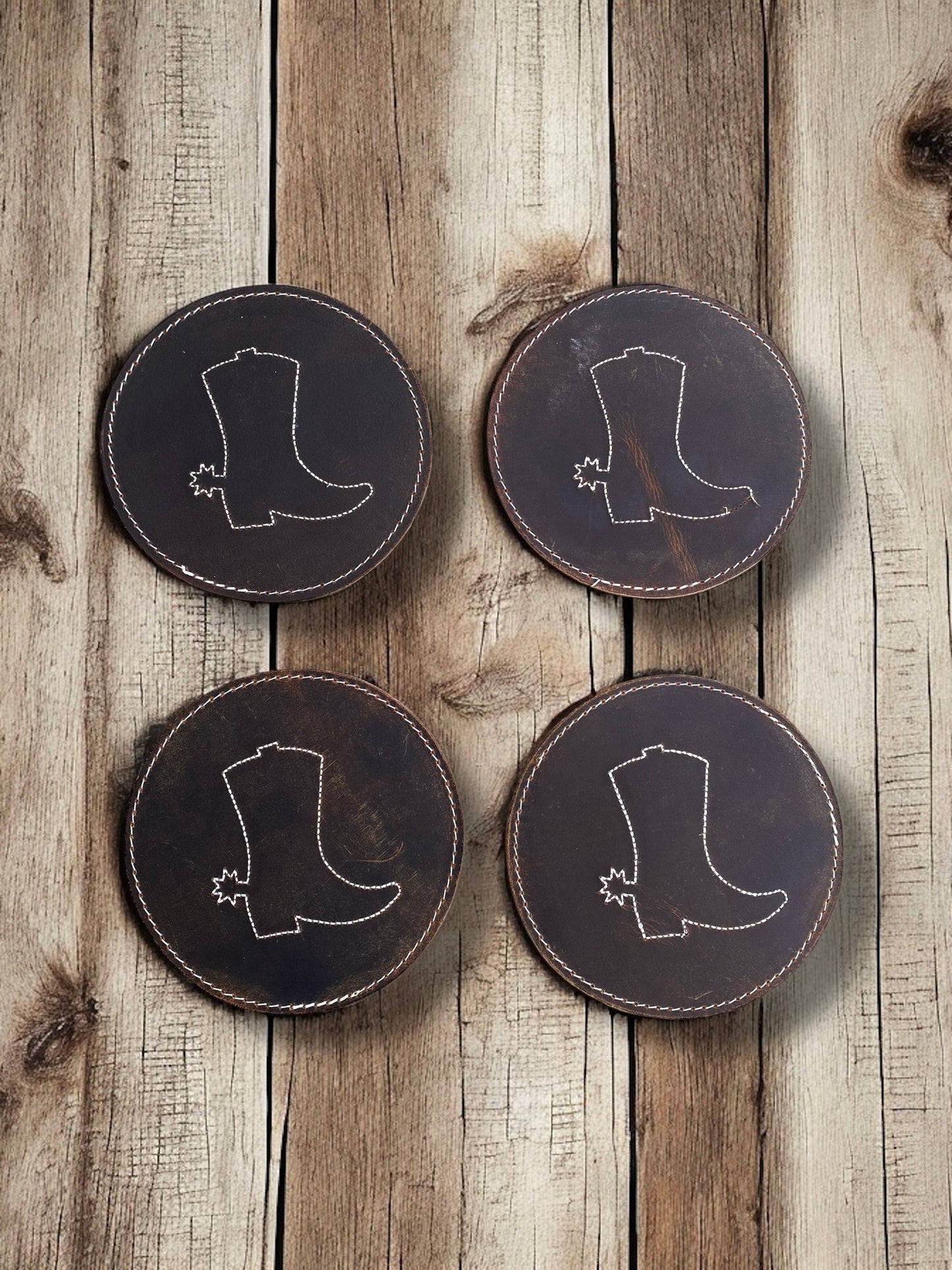Boot Tooled Leather Coasters - 4pc