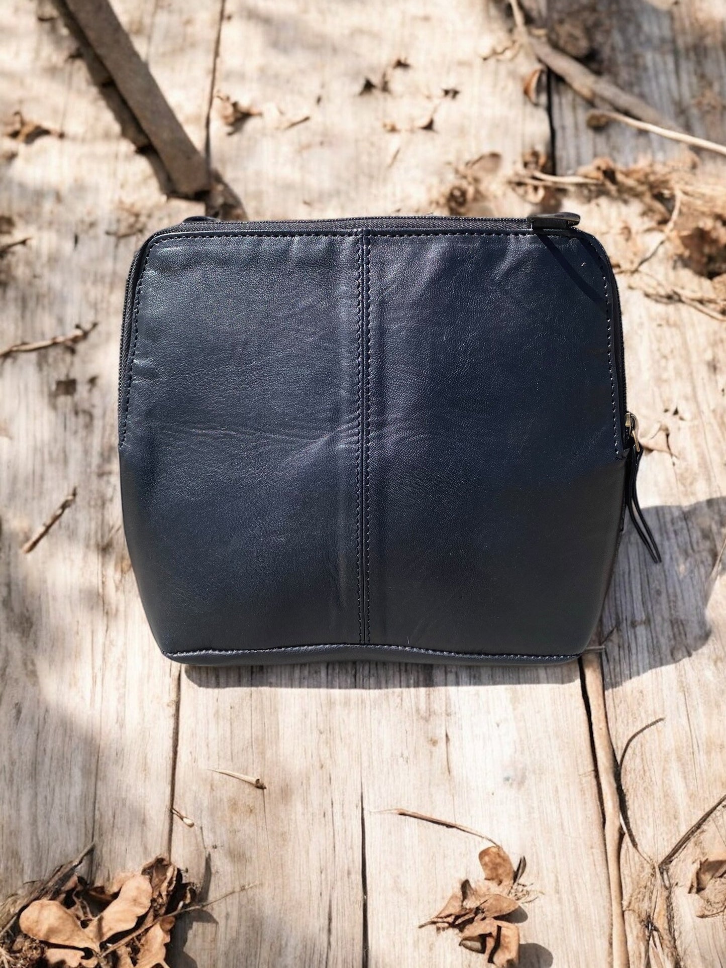 Black Genuine Tooled Leather Crossbody