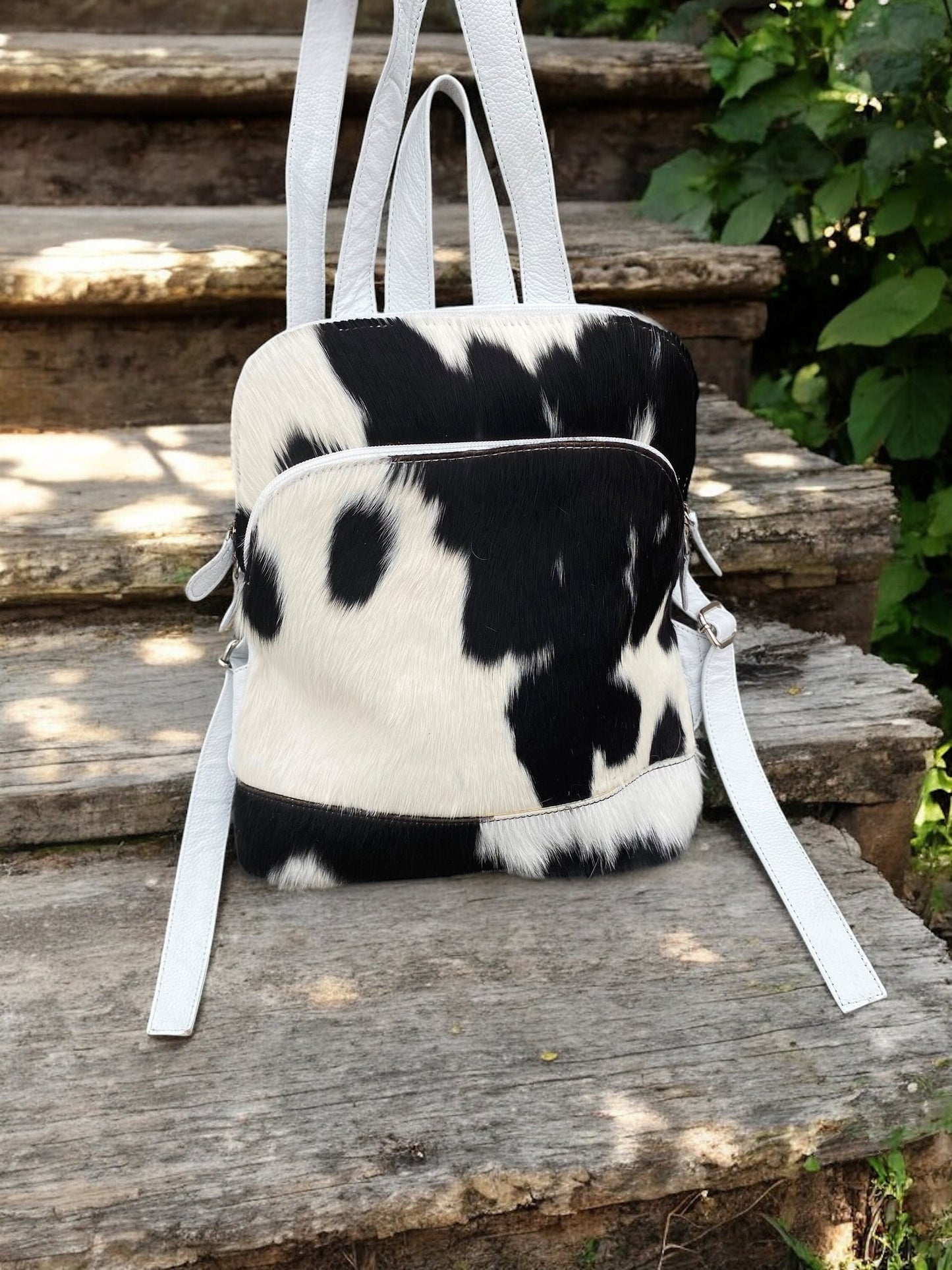 White Cowhide Mini Backpack
