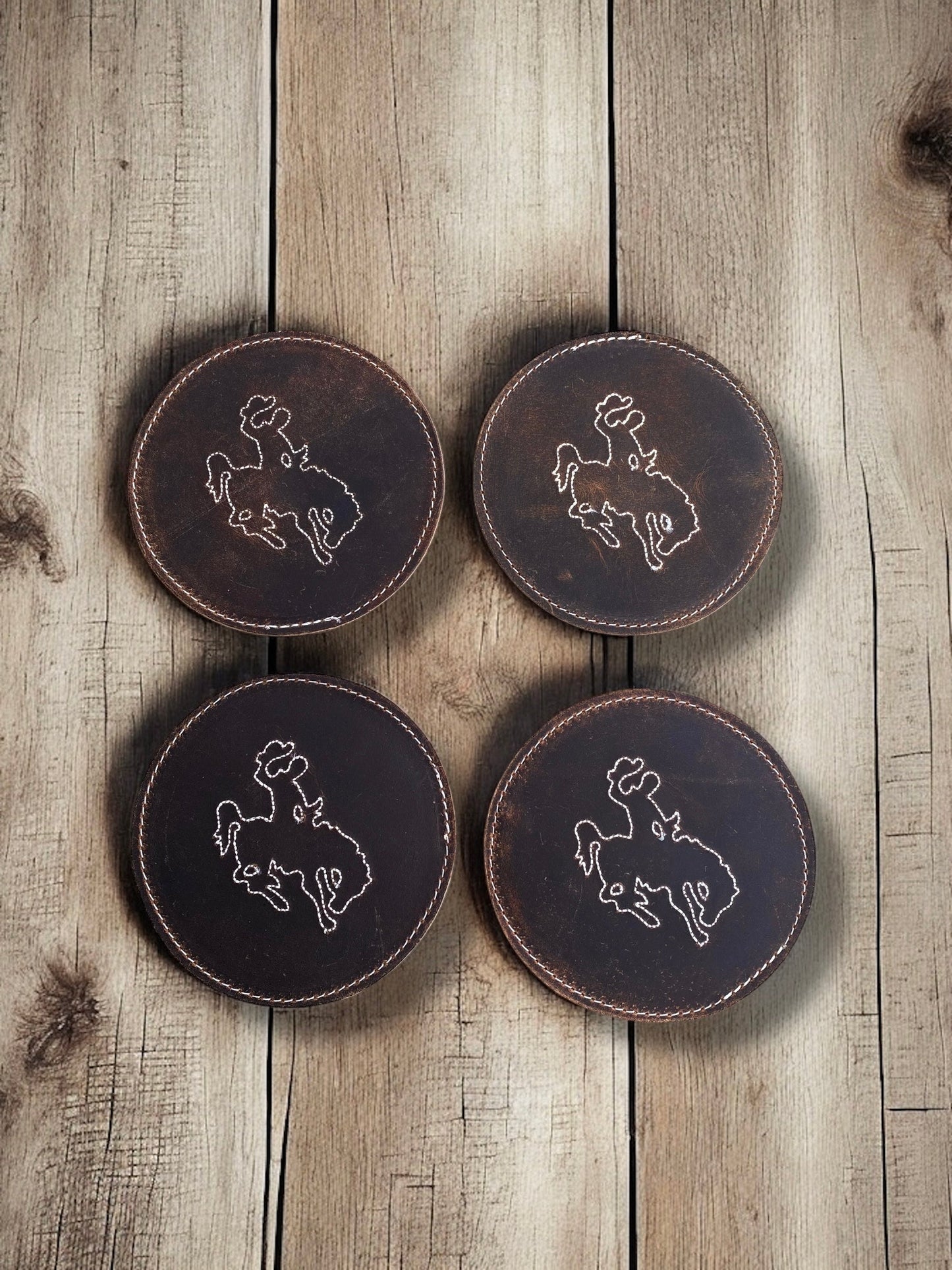 Bucking Horse Tooled Leather Coasters - 4pc