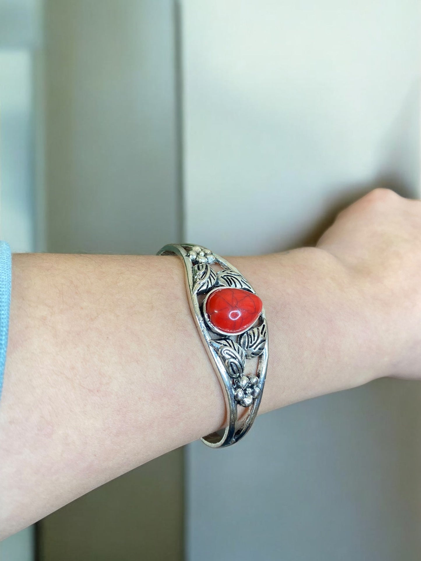 Western Red Stone Silver Bracelet