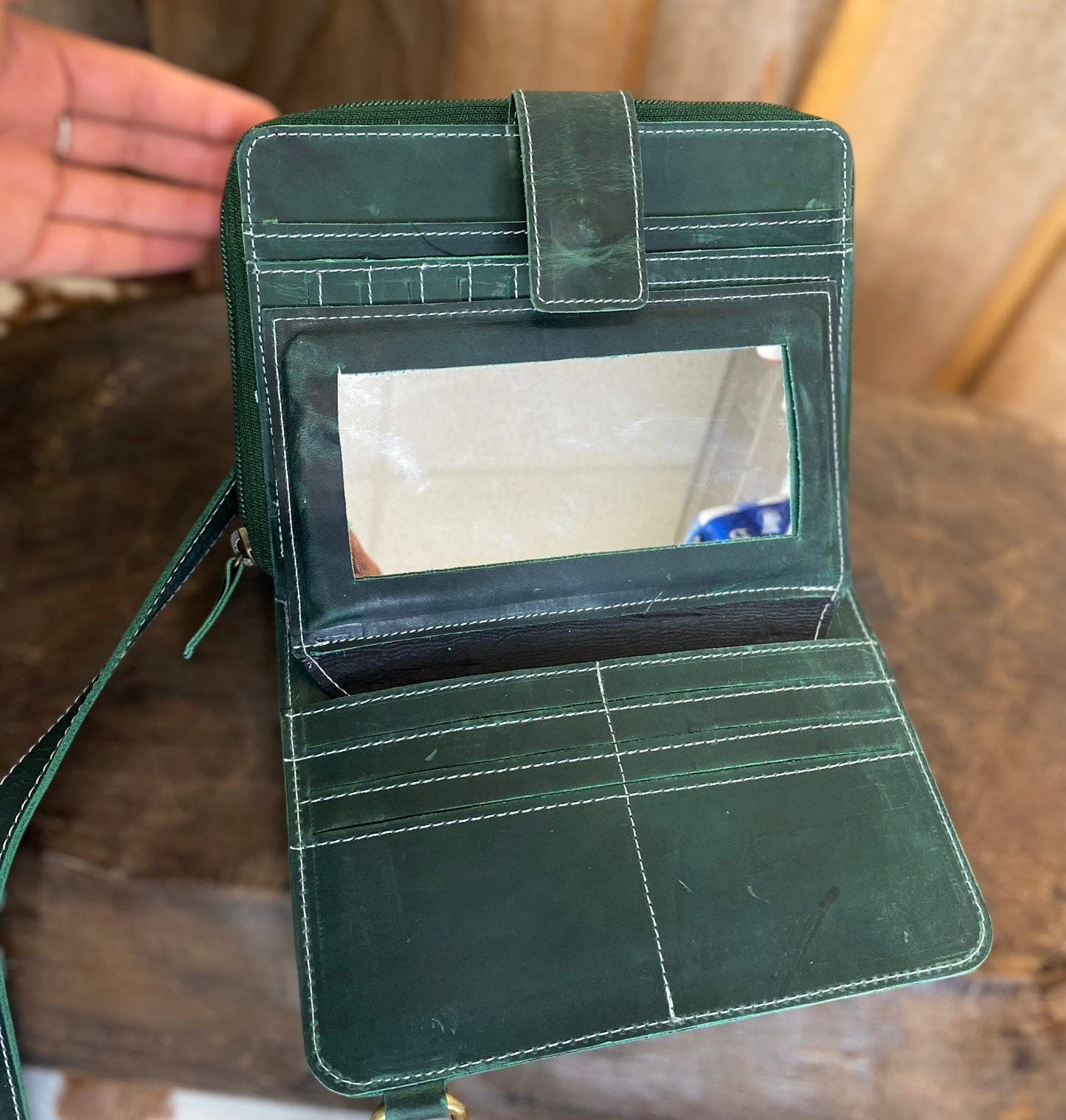 Emerald BootStitch Rustic Leather Clutch Crossbody