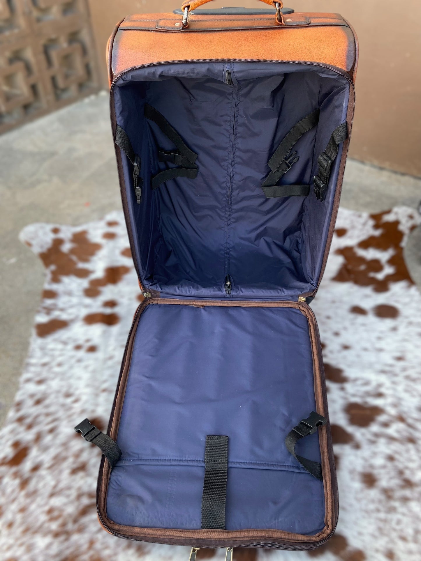 Large Burn Leather Rolling Suitcase Carry Luggage