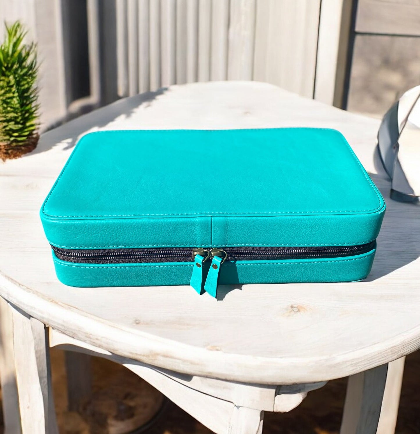 Turquoise Leather Jewelry Case