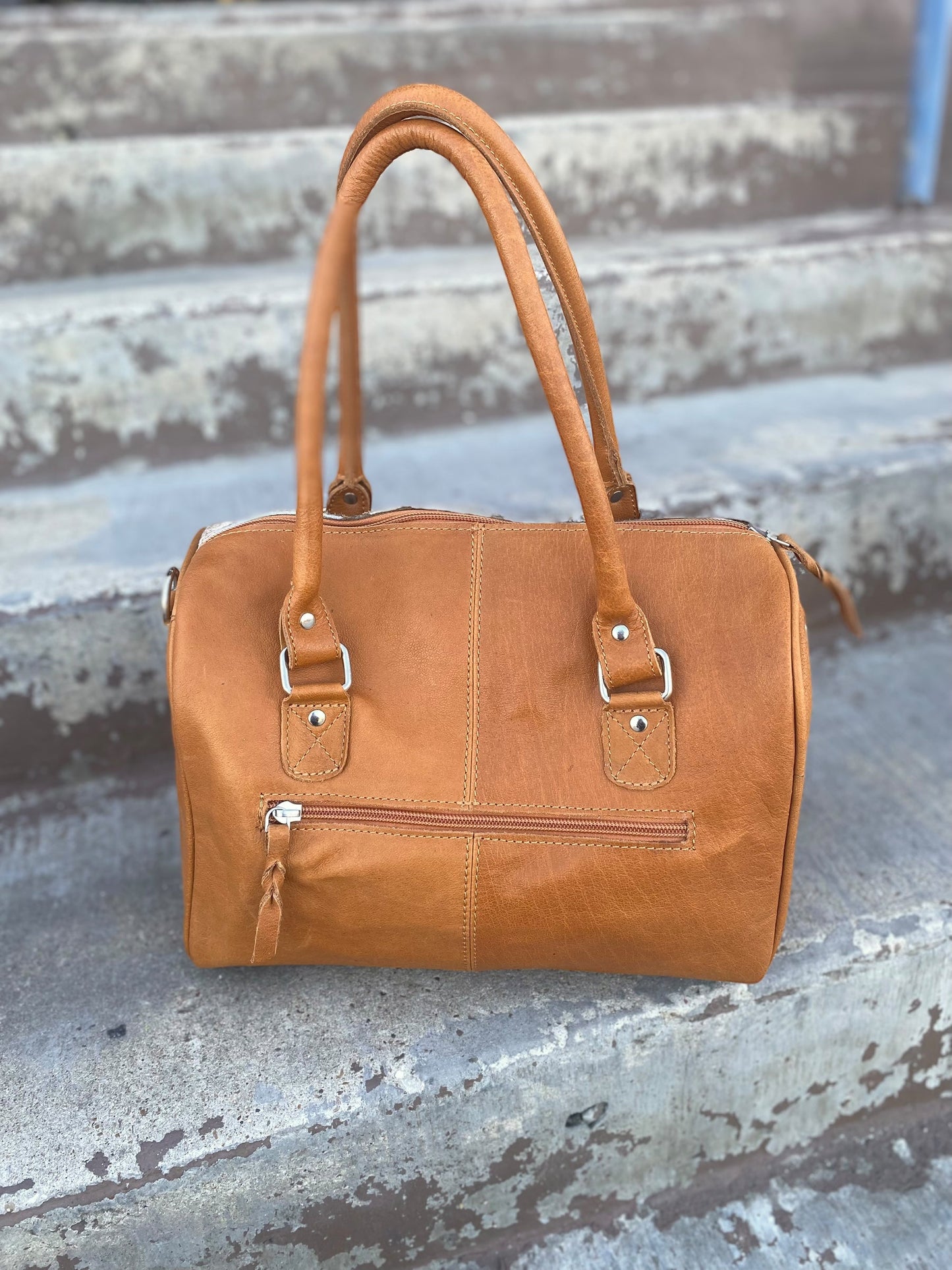 Tan Leather Fringe Speedy Cowhide Bag/Crossbody