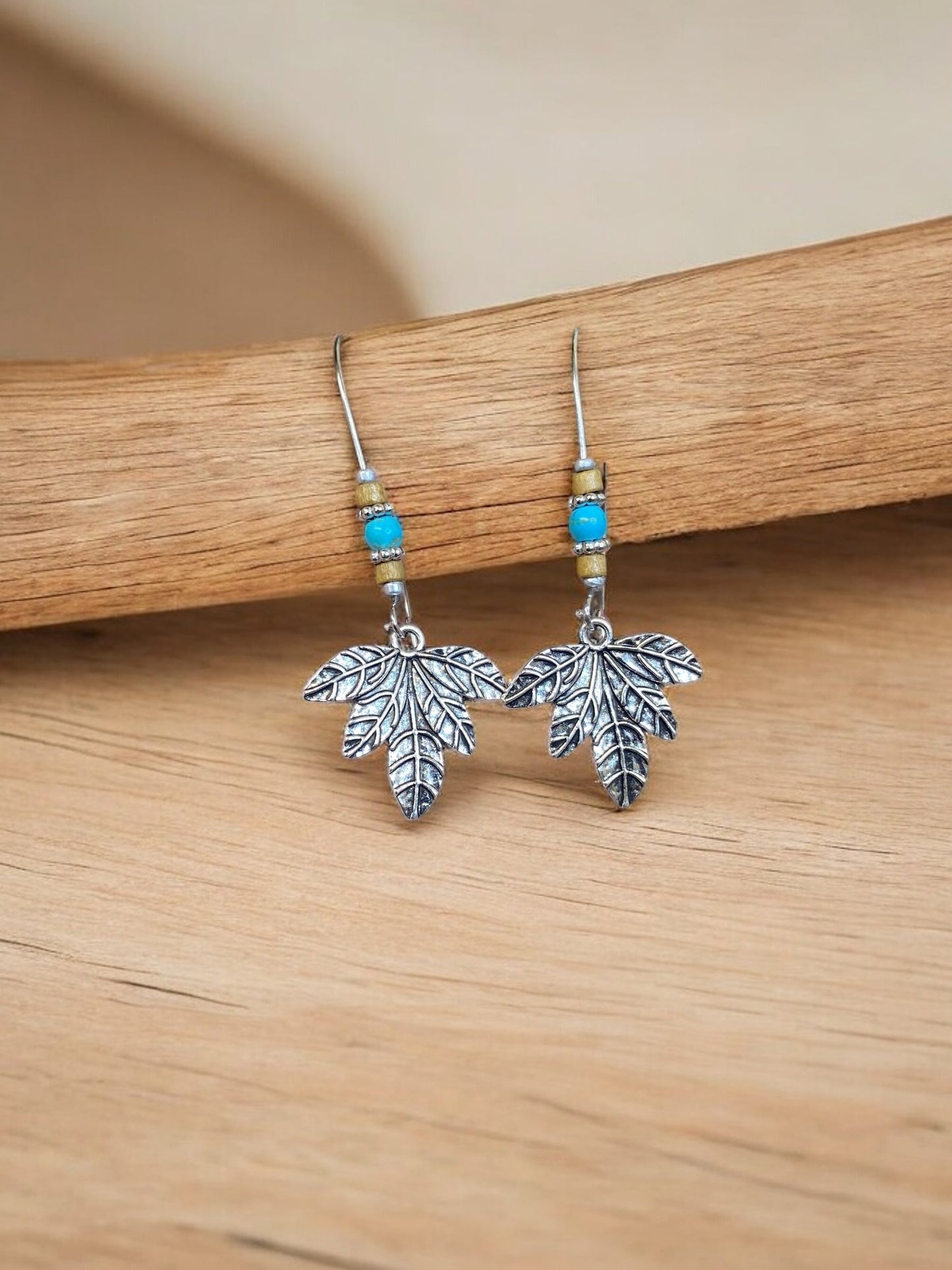 Western Leaves Turquoise Silver Earrings