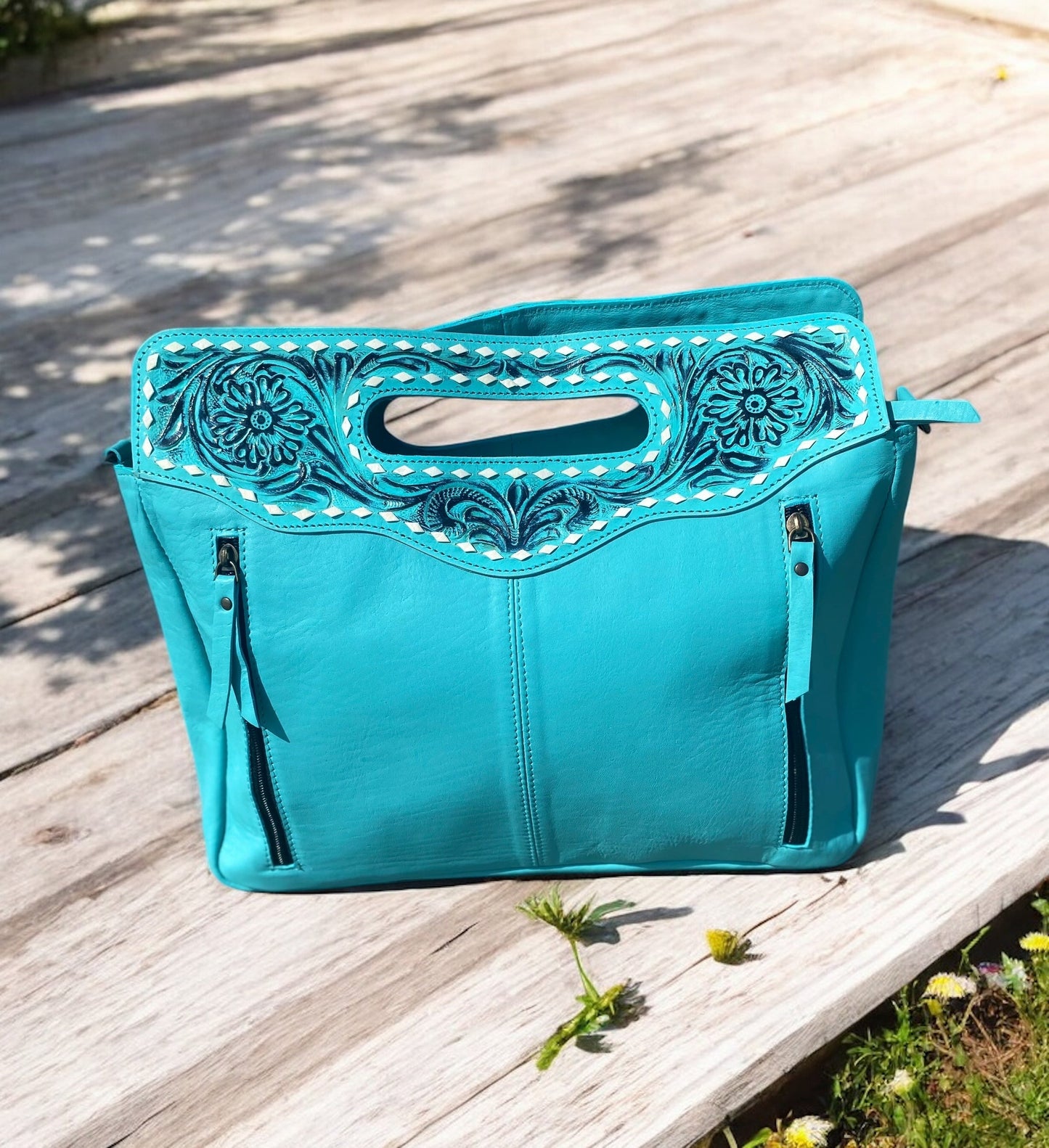 Turquoise Handcrafted Tooled Leather Bag