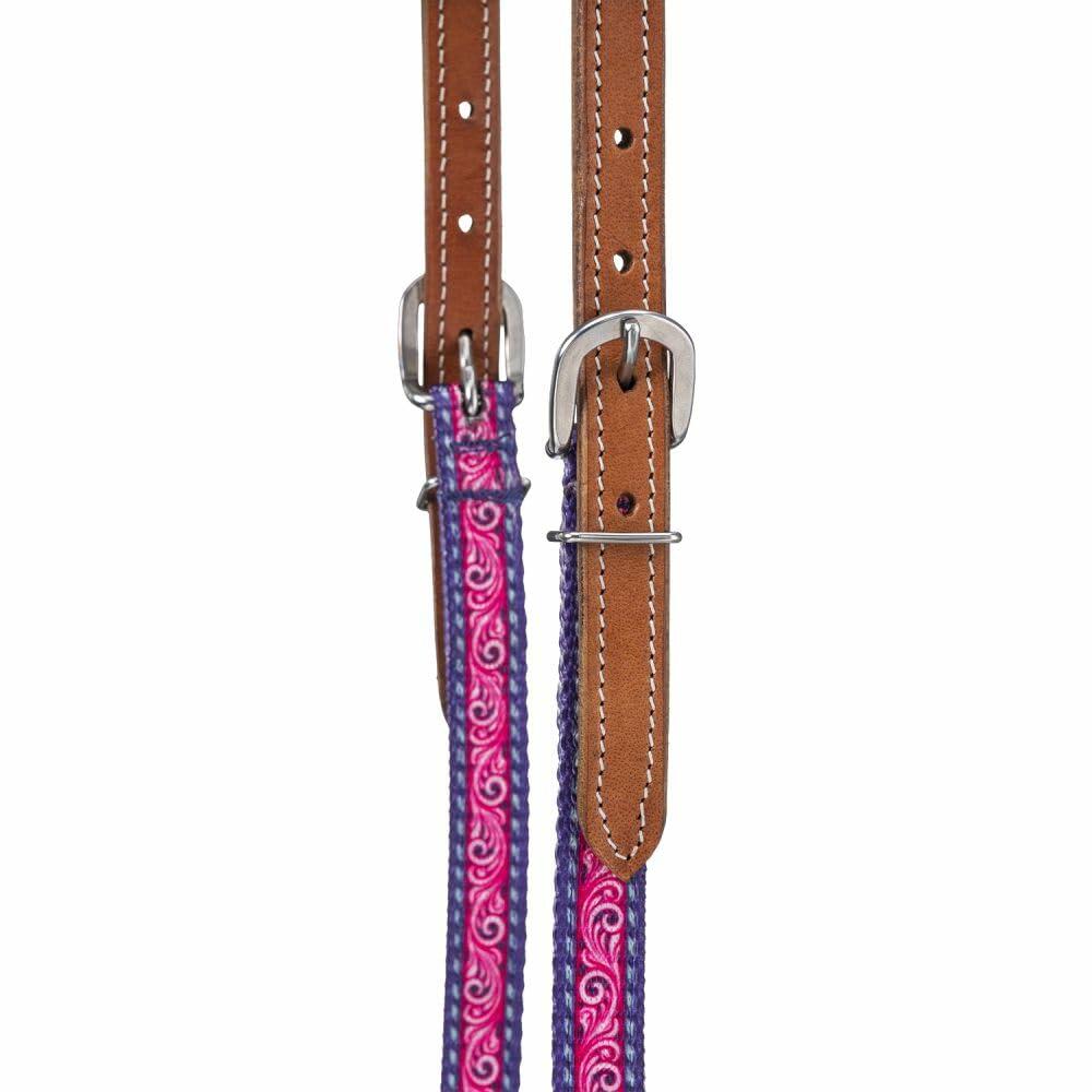 Tough 1 Nylon Double Ear Headstall – Purple Tooled Design Horse Size