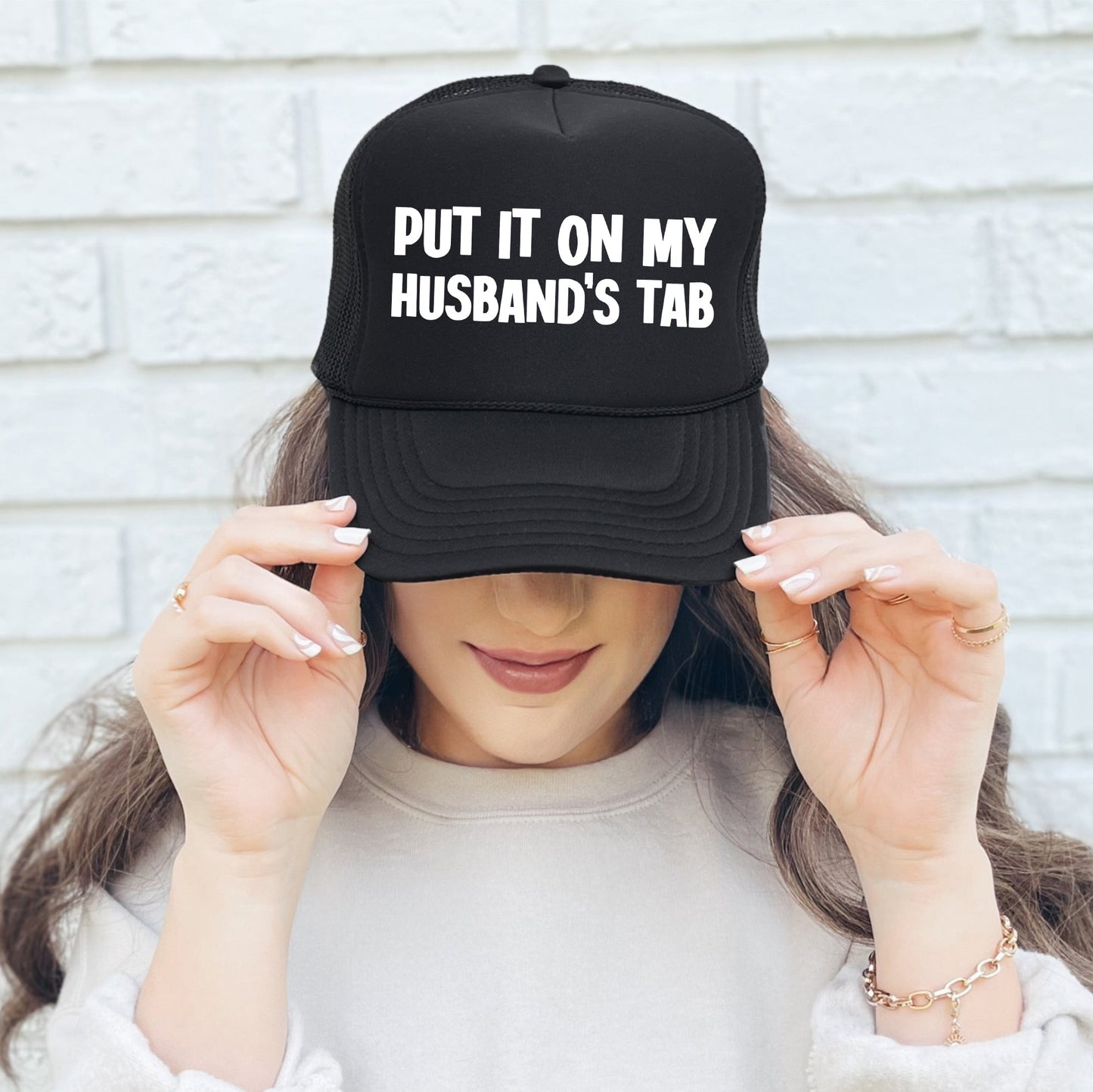 Put It on My Husband’s Tab, Sassy, Funny, Black Snapback Trucker Hat
