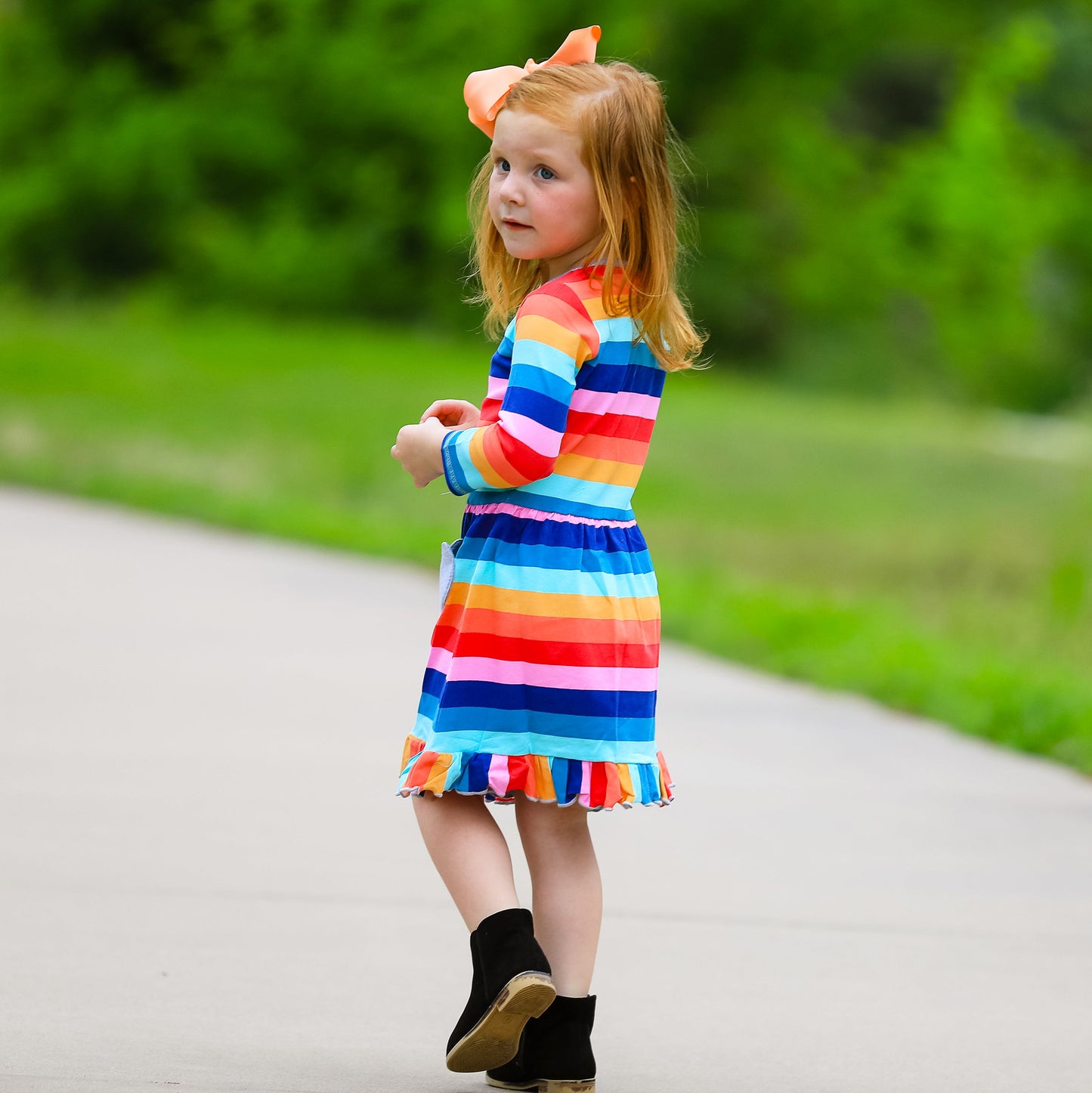 AnnLoren Baby Big Girls Boutique Fall Rainbow Hearts Cotton Winter Dress