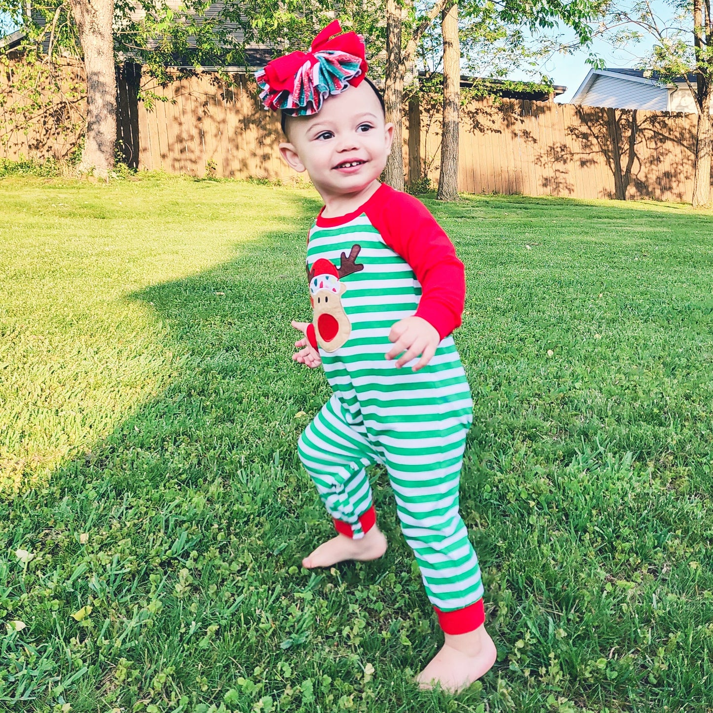 AnnLoren Baby Toddler Boys Unisex Long Sleeve Rudolf the Reindeer Christmas Romper