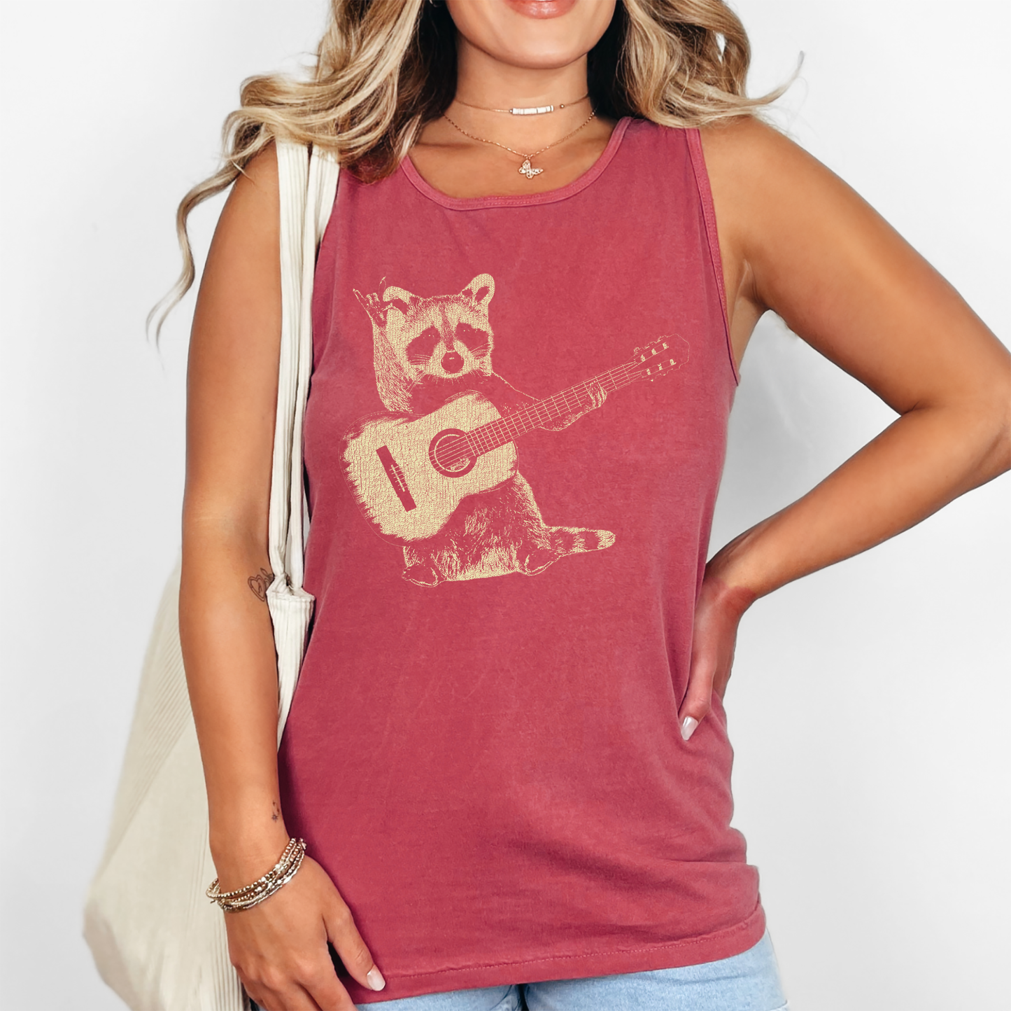 Raccoon Playing Guitar, Music, Rock Comfort Colors Tank Top