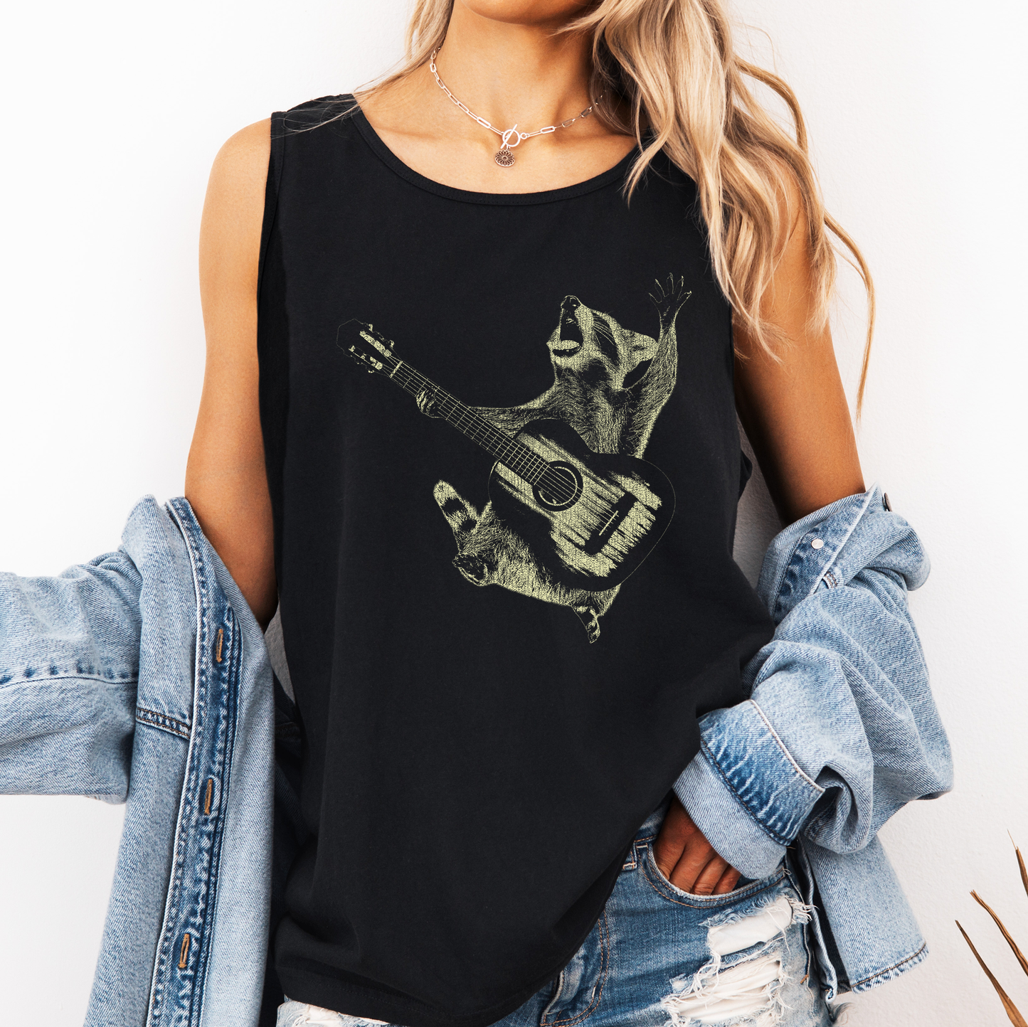 Raccoon Rocking Out, Singing, Music, Guitar Comfort Colors Tank Top