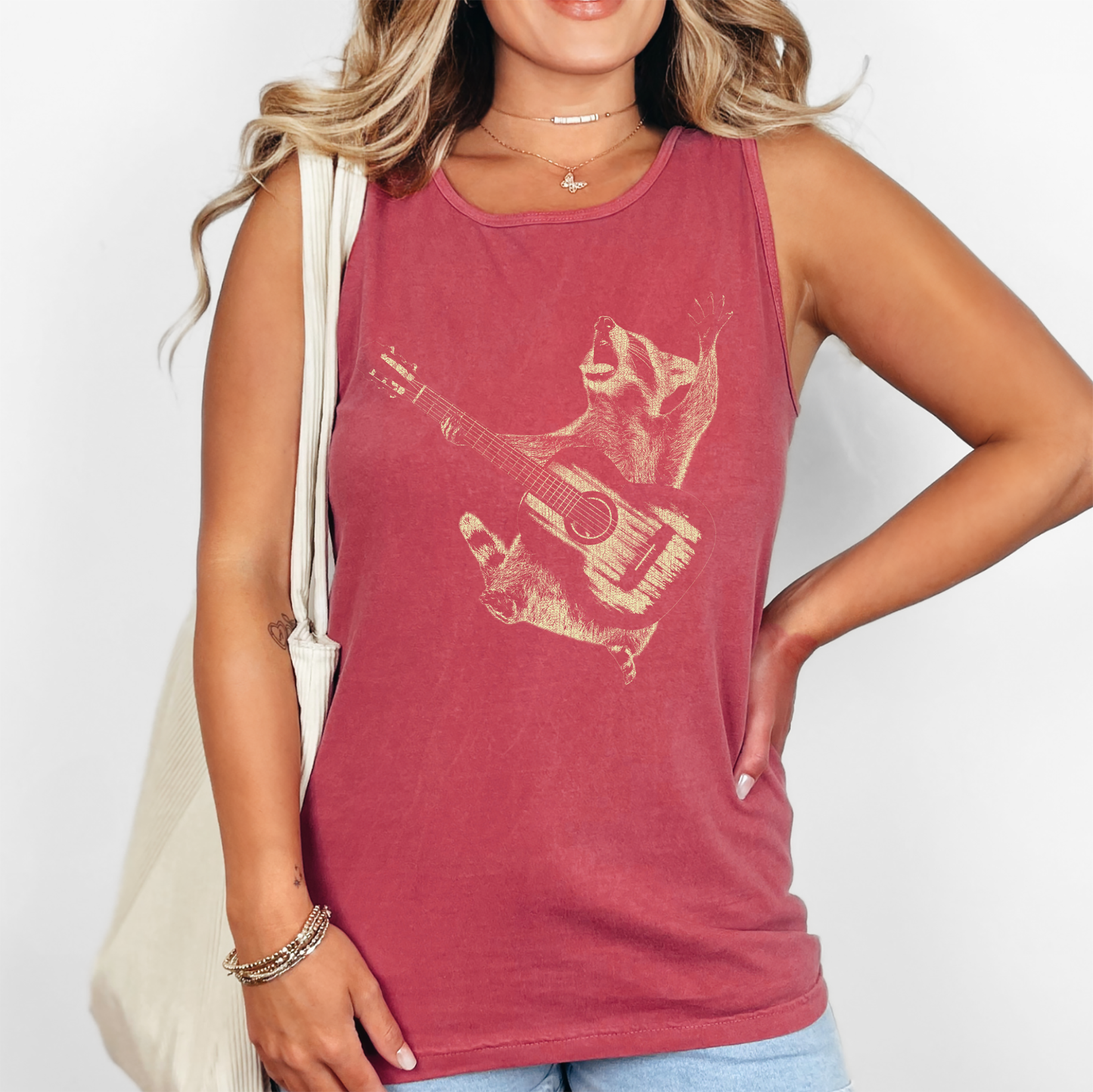 Raccoon Rocking Out, Singing, Music, Guitar Comfort Colors Tank Top